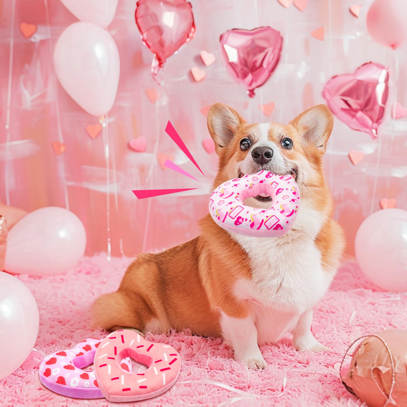 Lepawit 4 Pack Valenine'S Day Dog Toys, Heart Shaped Donut Dog Squeaky Toys, Valentine'S Day Dog Plush Gifts For Small And Mediu
