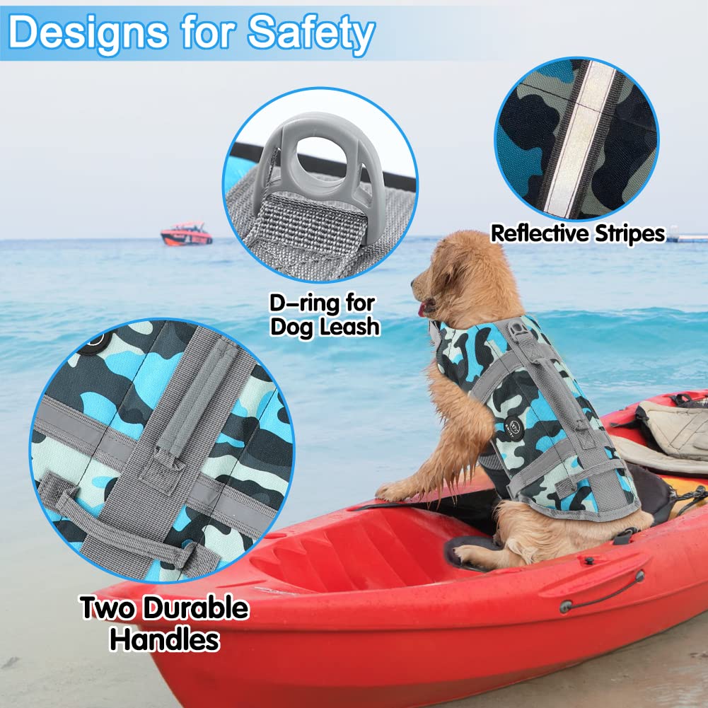 Emust Dog Life Vests, Adjustable Pet Life Jacket With Rescue Handle, Dog Flotation Vest For Small/Medium/Large Dogs, Xs, Newblue