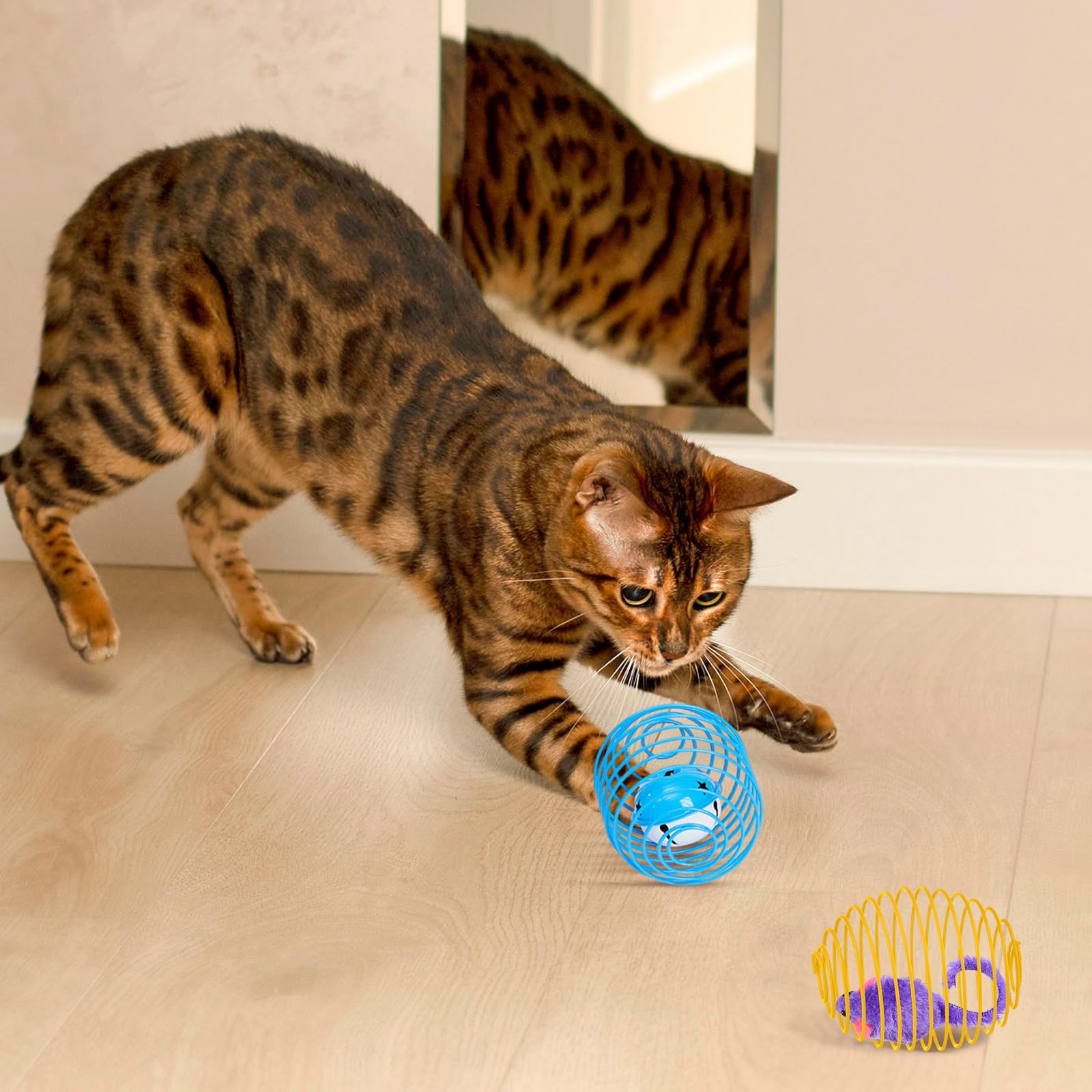 Jecery 5 Pcs Cat Spring Balls Toys Stretchable Rolling Balls Colorful Playful Coils Interactive Action Toy Caged Rats for Kitten