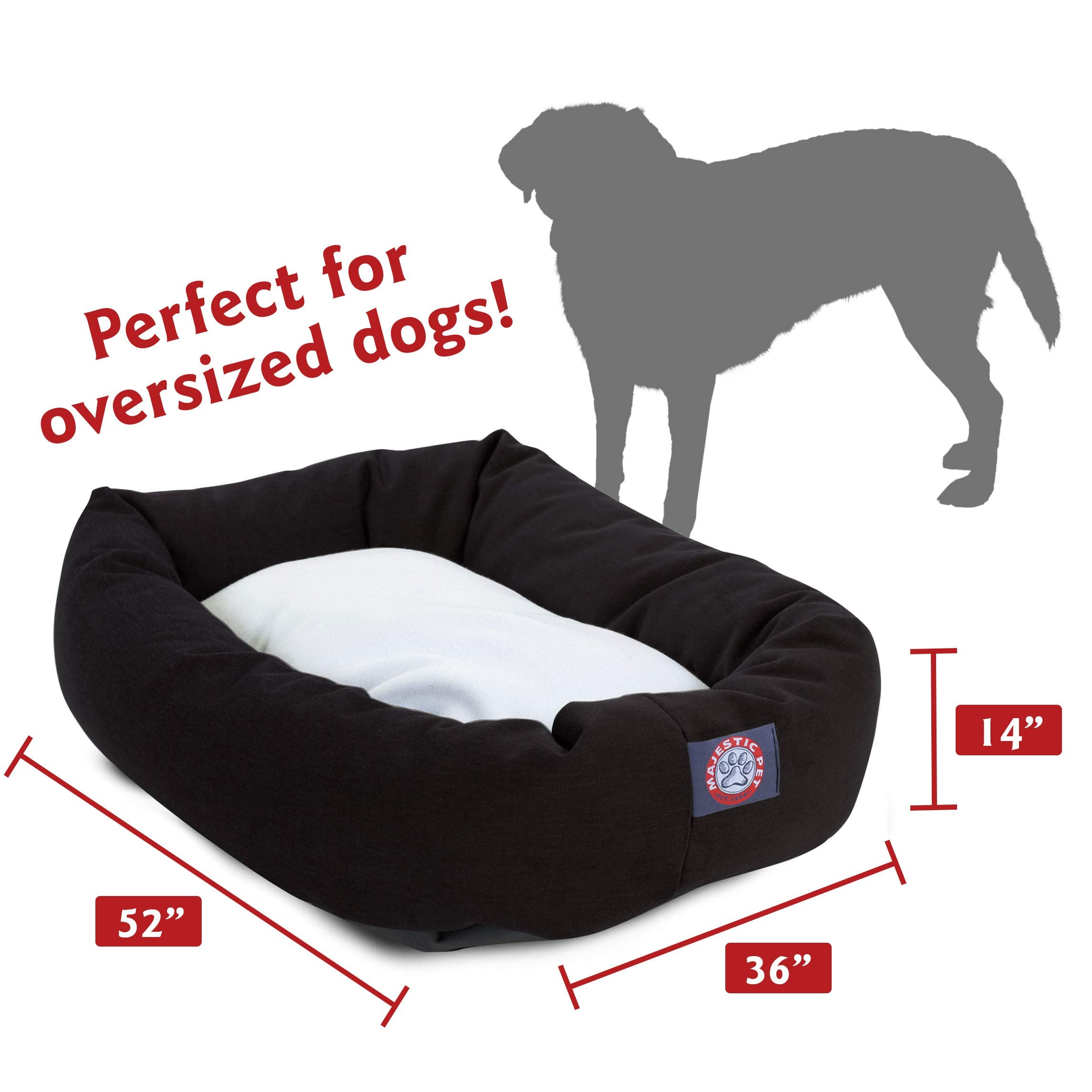 Majestic Pet 52 Inch Black & Sherpa Bagel Dog Bed Products, 52.0''L X 35.0''W X 11.0''Th