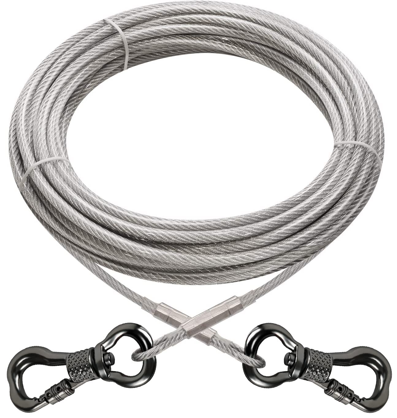 Xiaz Dog Runner Tie Out Cable For Dogs Up To 60/120/250 Pound, 10Ft 15Ft 20Ft 25Ft 30Ft 40Ft 50Ft 60Ft 70Ft 100Ft 120Ft Dog Lead Line For Yard, Camping, Park, Outside (Silver, 250Lbs 15Ft)