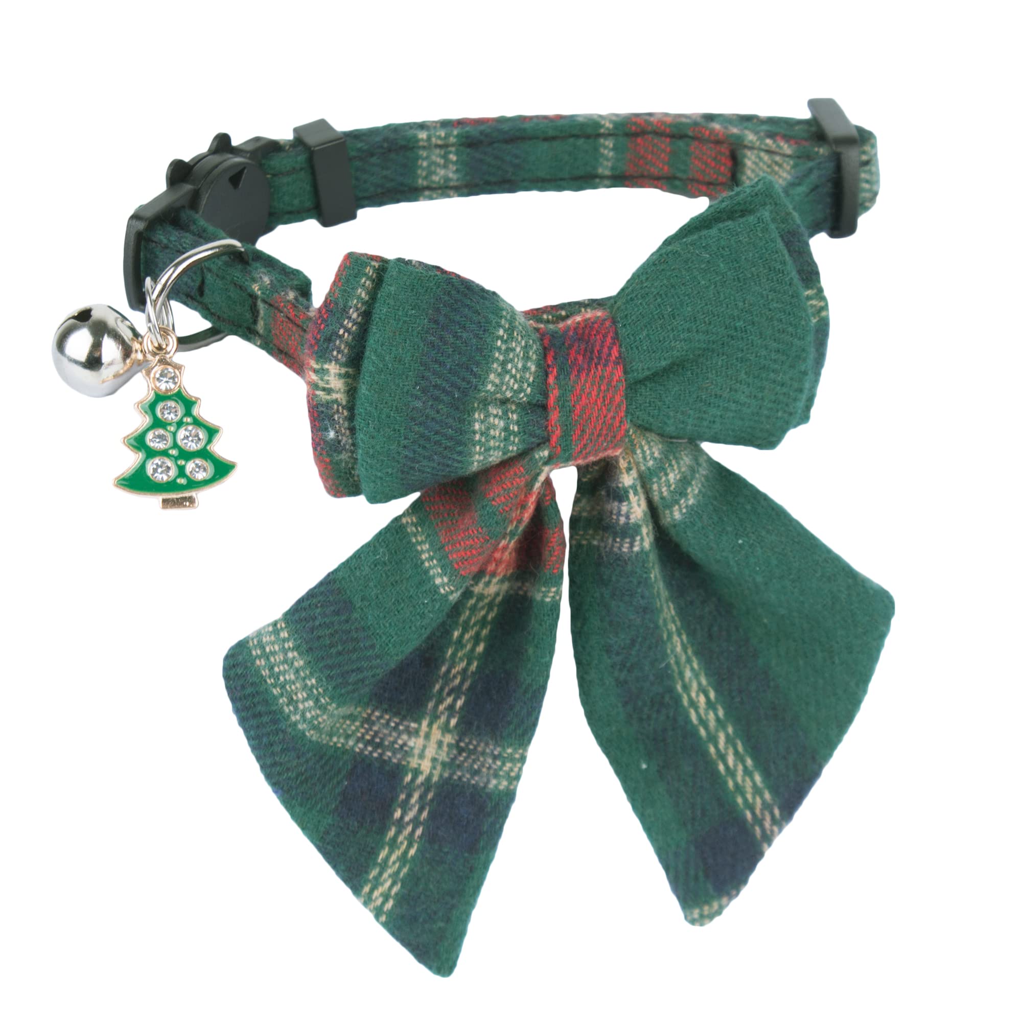 Adoggygo Christmas Cat Collars Breakaway With Removable Bow Tie, 2 Pack Red Green Plaid Christmas Collar For Cats Kittens
