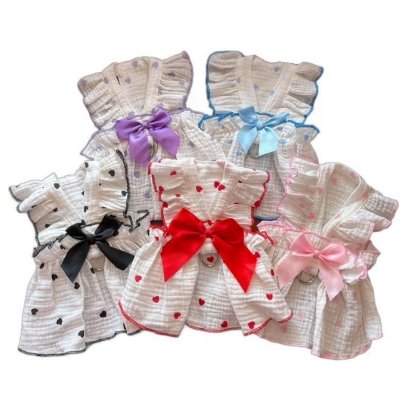 Tapbull Dog Dresses, Fashionable Pet Dog Clothes With Heart Design, Cute Cat Birthday Dress Outfit (Pink/Red/Blue/Purple/Black 5