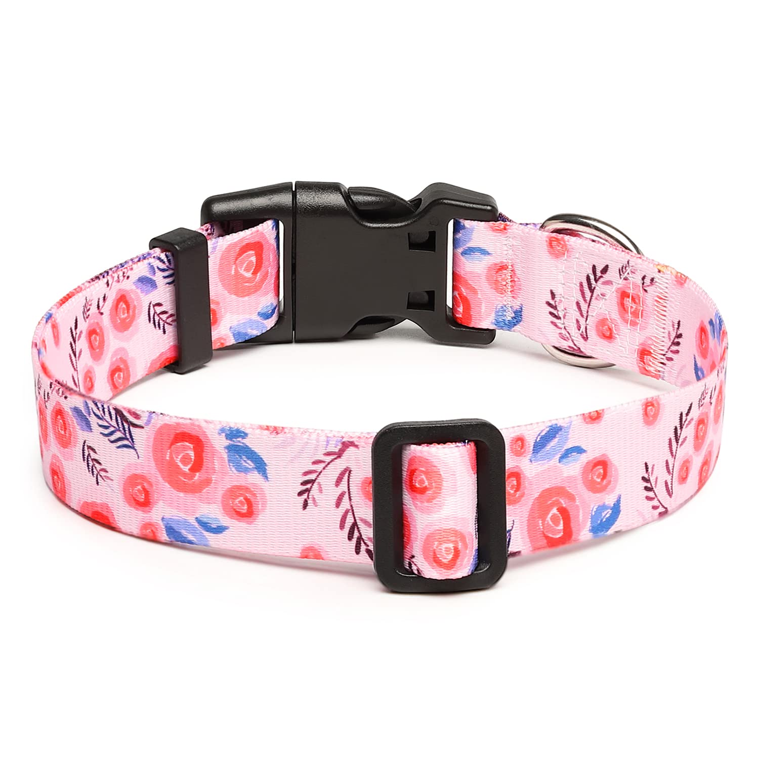 Mercano Adjustable Dog Collar - Special Design Patterns, Soft Nylon Comfortable Durable Pet Collar For Small Medium Large Dogs (S, Rose)