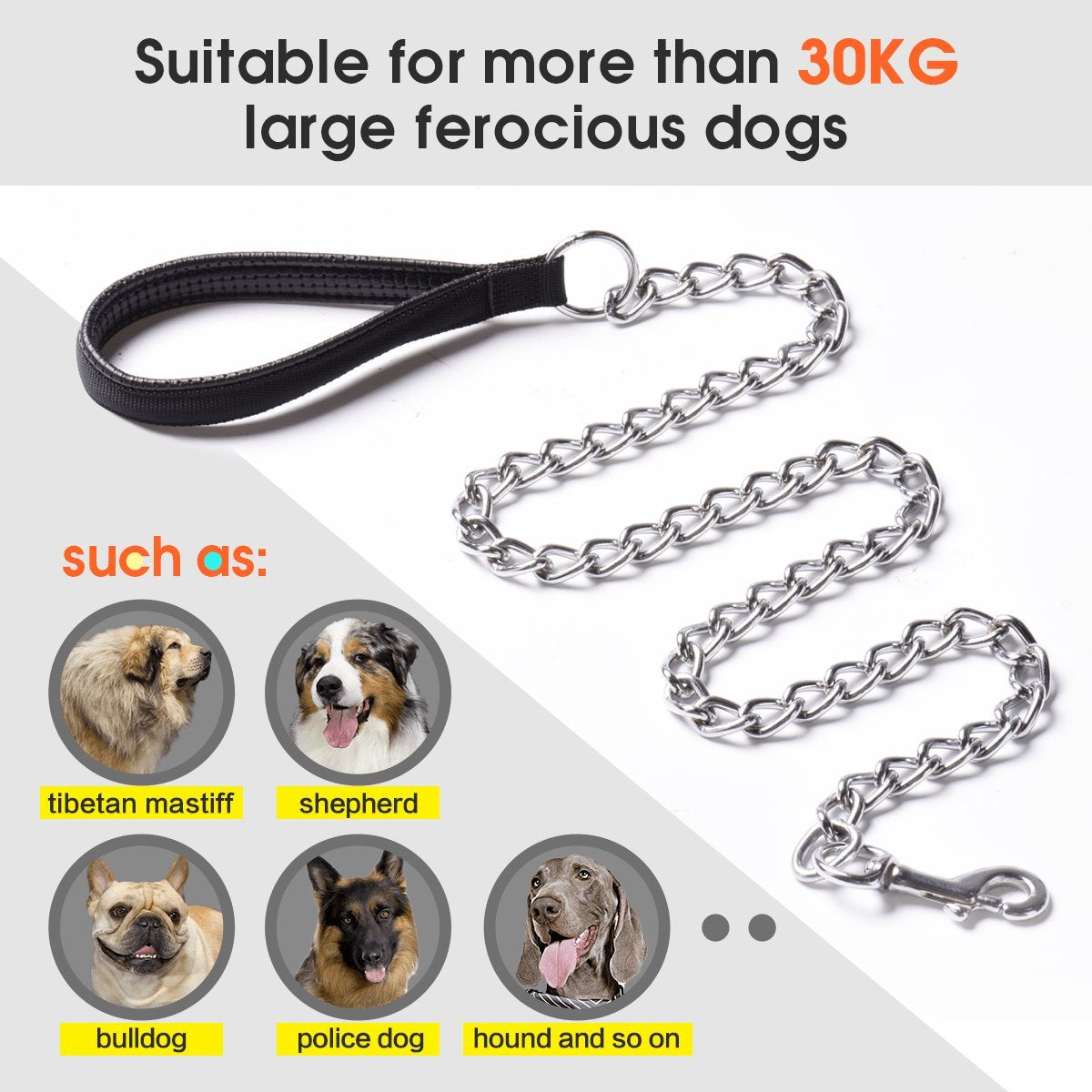 Ctopogo Premium Chain Heavy Duty Dog Leash - Soft Padded Leather Handle Lead - Perfect Basic Leashes Specifically Designed For O