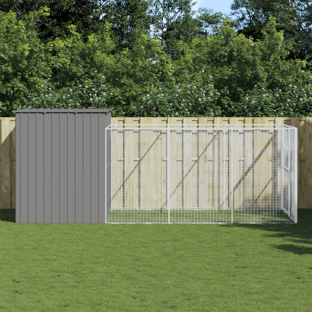 vidaXL Dog House with Run Light Gray 84.3x179.9x71.3 Galvanized Steel