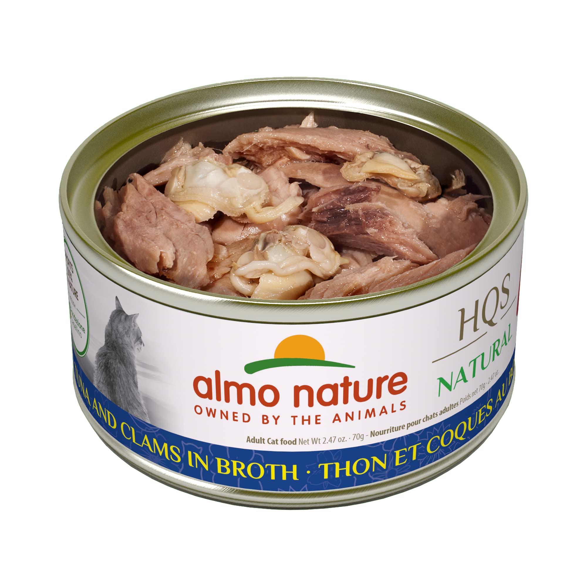 almo nature HQS Natural Tuna with Clams, Additive Free, Grain Free Adult Cat Canned Wet Food, Flaked., 24 x 70g/2.47 oz