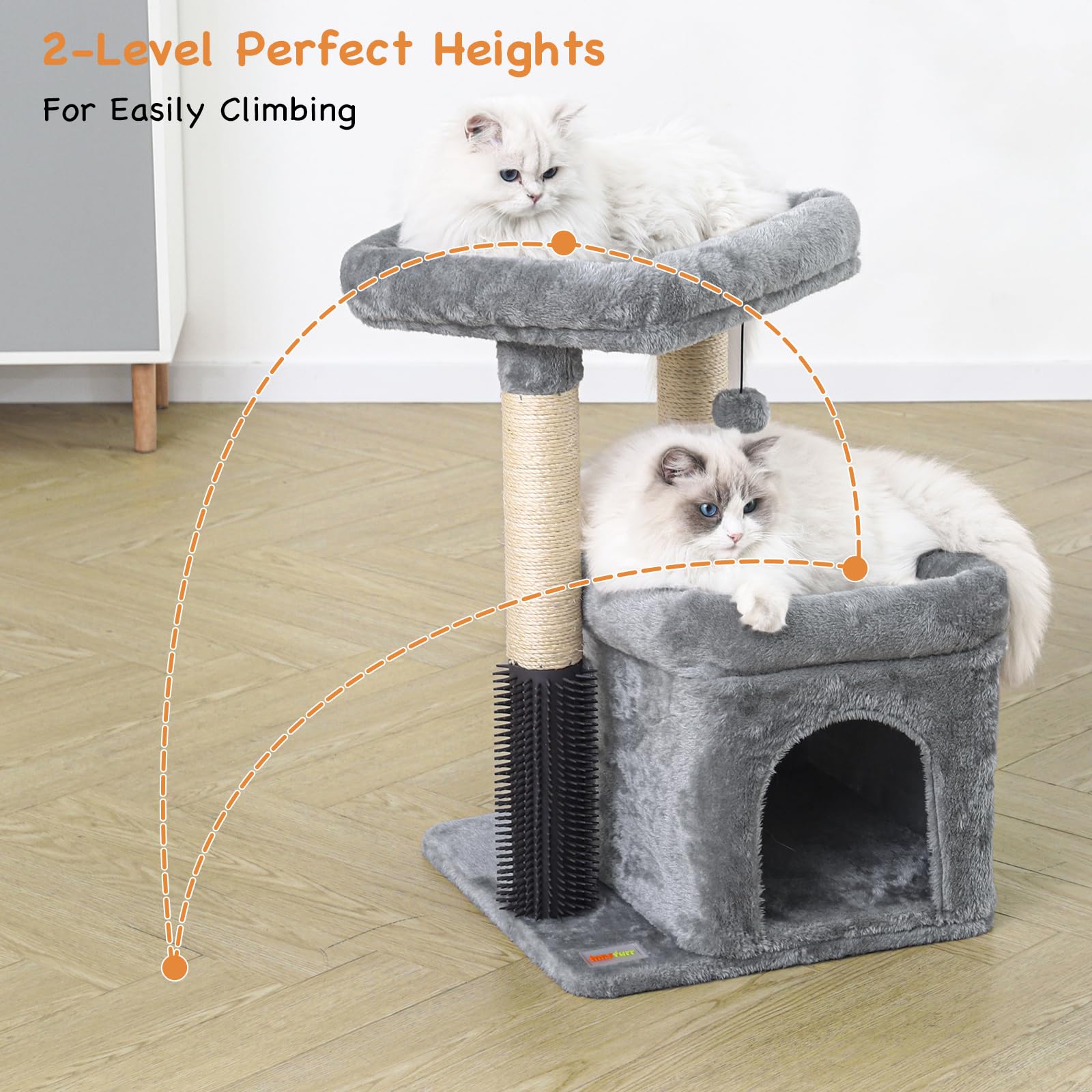Innsfurr Small Cat Tree With Scratching Post Indoor, Cat Trees For Indoor, Cat Tower With Condo, Plush Cozy Perch, Massage Brush