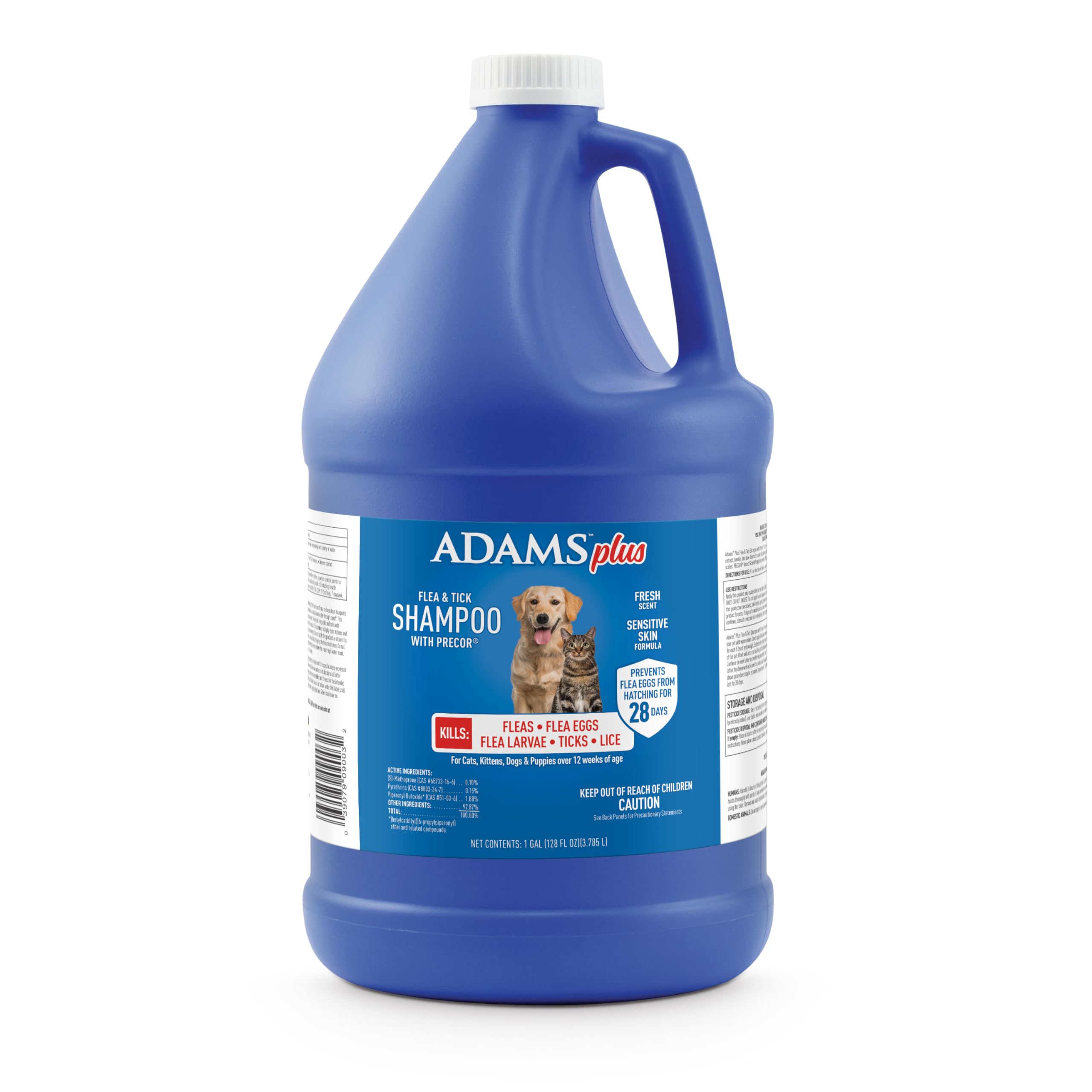 Adams Plus Flea & Tick Shampoo with Precor for Cats, Kittens, Dogs & Puppies Over 12 Weeks Of Age, Sensitive Skin Flea Treatment