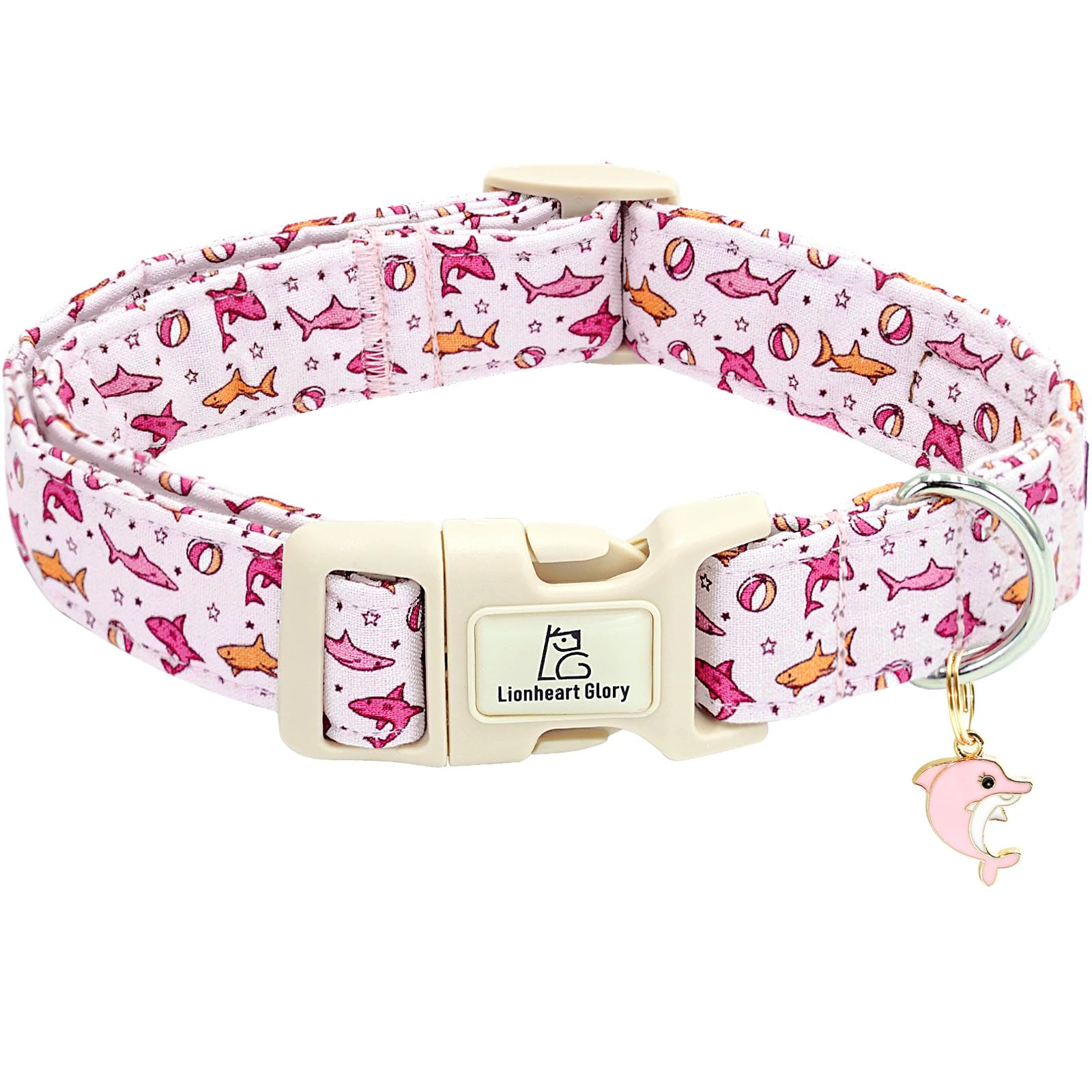Lionheart Glory Dog Collar Shark Pattern Dog Collar Pink Dog Collars Male Or Female Spring Summer Cute Collar Pet Gift Durable A