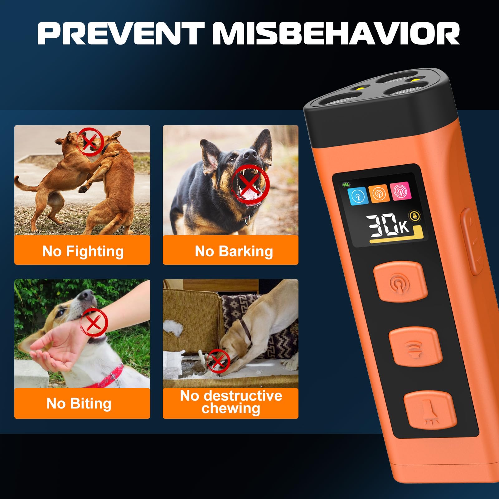 Dog Bark Deterrent Device, Color Display 2000 Mah Rechargeable Ultrasonic Anti-Barking Trainer With 4 Frequency Settings 25/30/4