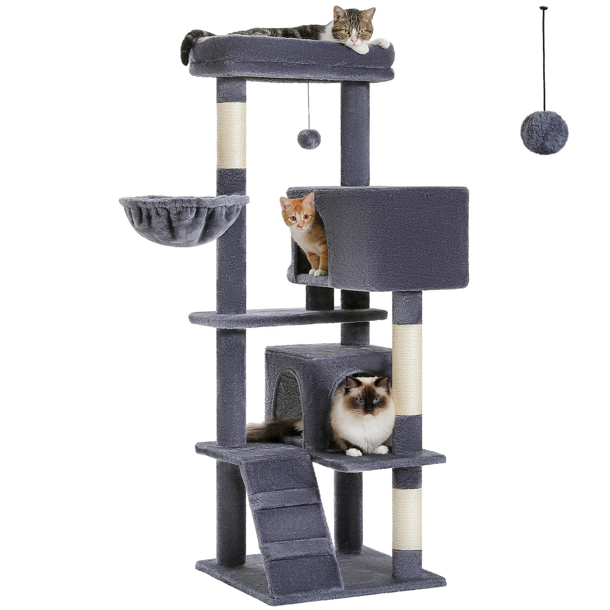 Muttros Cat Tree For Large Cats Adult With Super Large Top Perch, 56.3'' Cat Tower For Large Cats With Plush Hammock, Cat Shelve