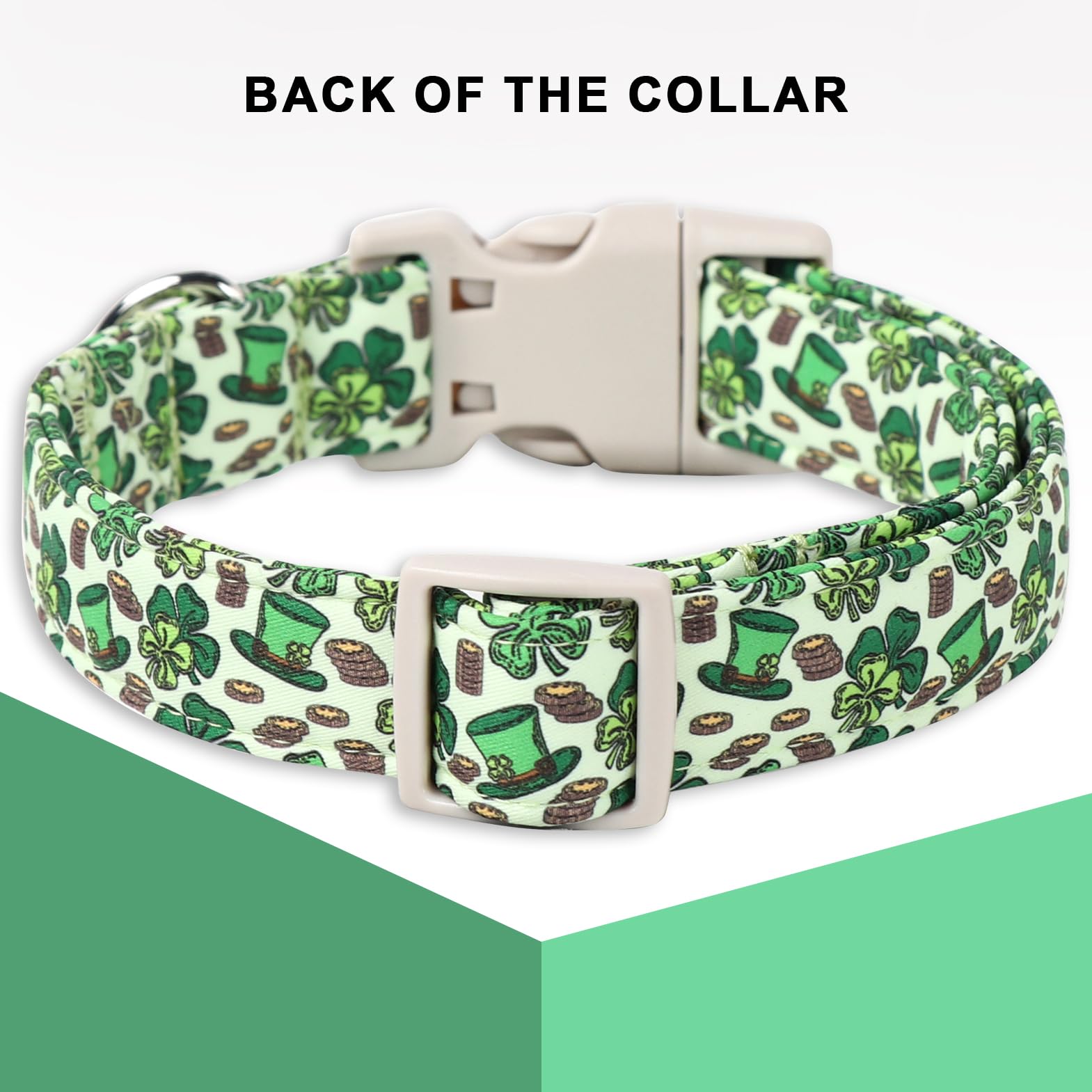 St. Patrick'S Shamrock Dog Collar, Unique Green Trefoil, Adjustable Cotton With Quick Release Buckle For Large, Medium, Small Do