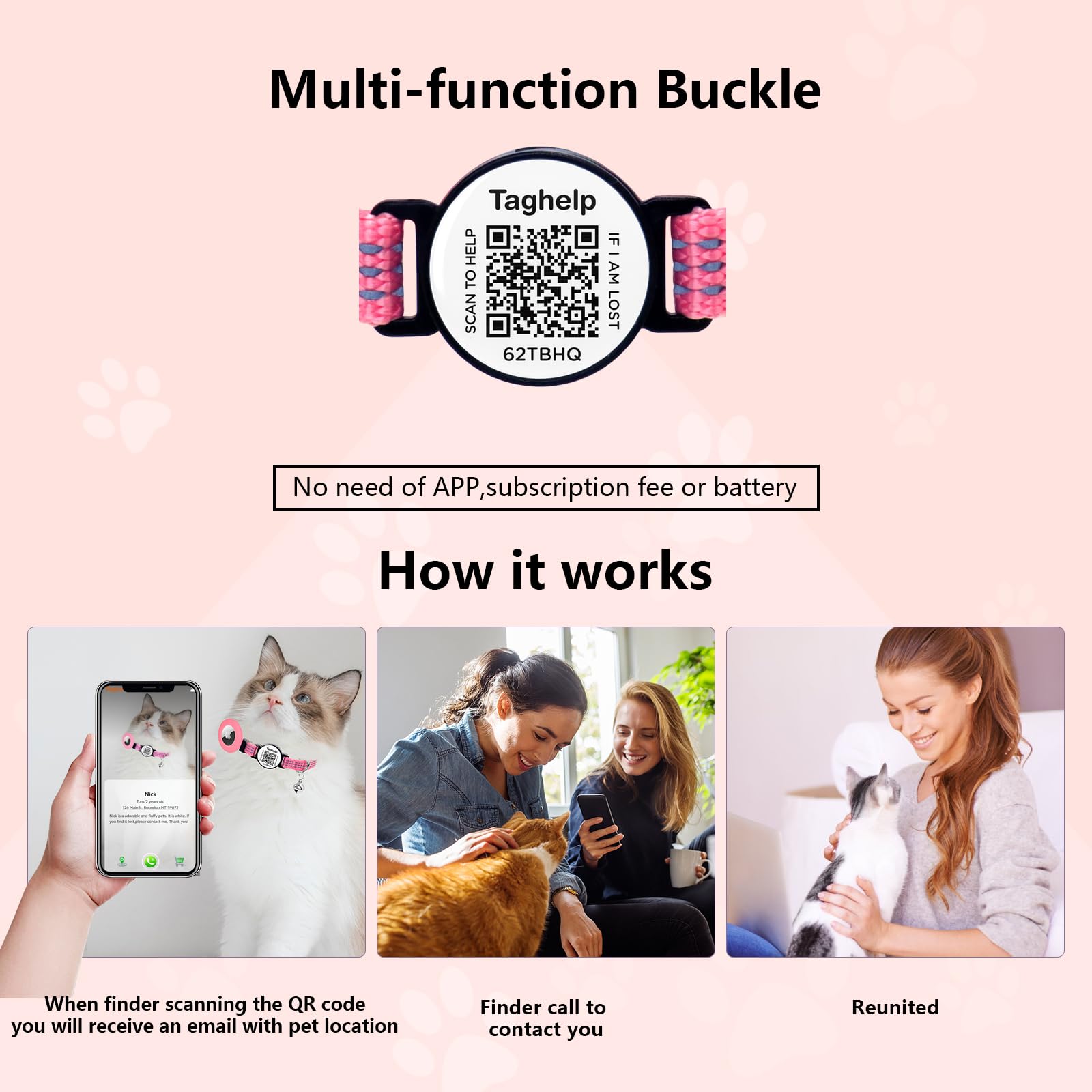 Reflective Cat Collar Personalized With Name Id Tag And Bell. Qr Code Name Tag, Cat Smart Id Tag Breakaway.Ultra-Durable, Adjust