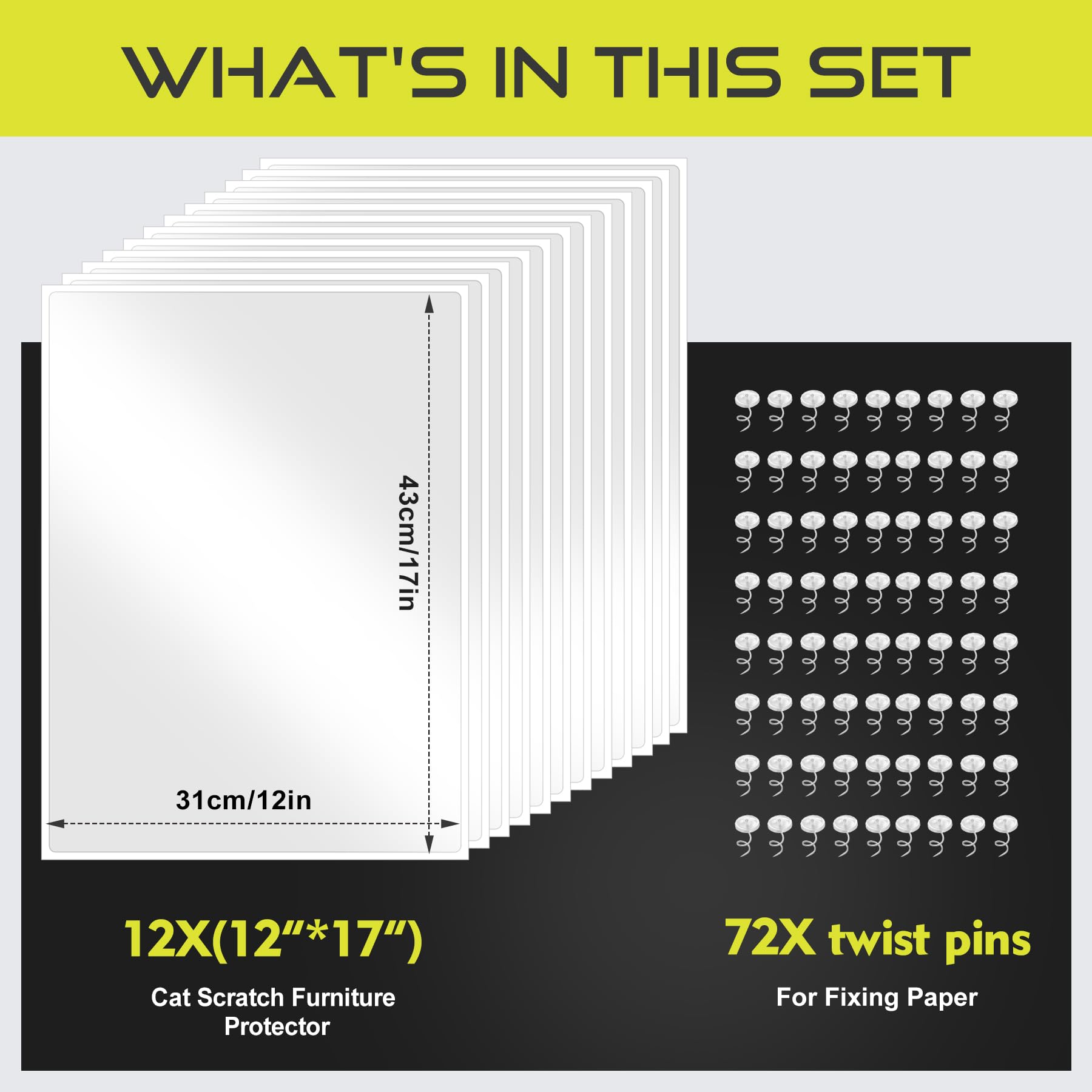 Anti Cat Scratch Furniture Protector, 12-Pack Couch Protector From Cat Claws For Sofa Corners, Walls & Doors - Heavy-Duty, Easy-