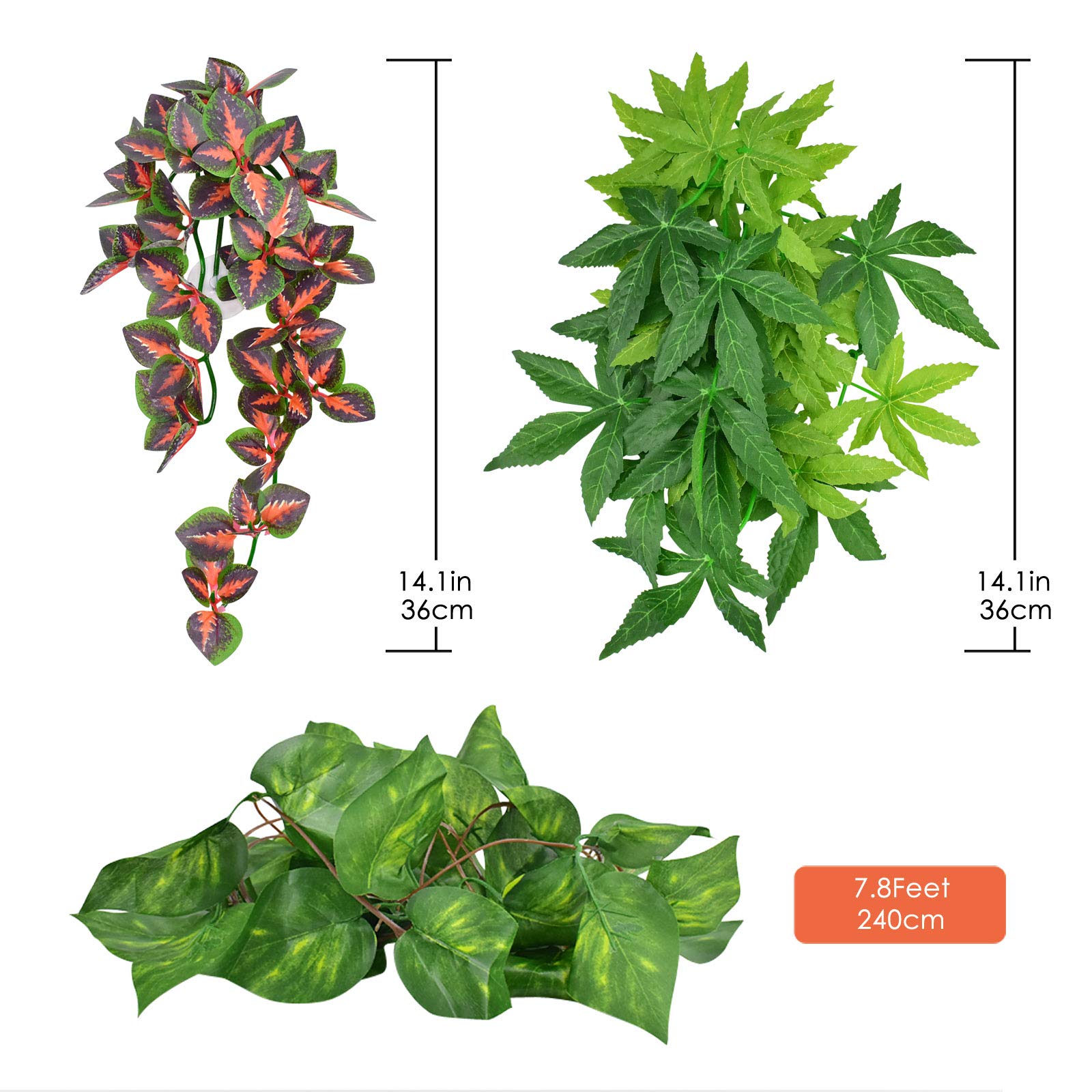 Katumo Reptile Plants, Amphibian Hanging Plants With Suction Cup For Snake, Bearded Dragons, Lizards, Geckos, Toads, Hermit Crab Tank Pets Habitat Decorations