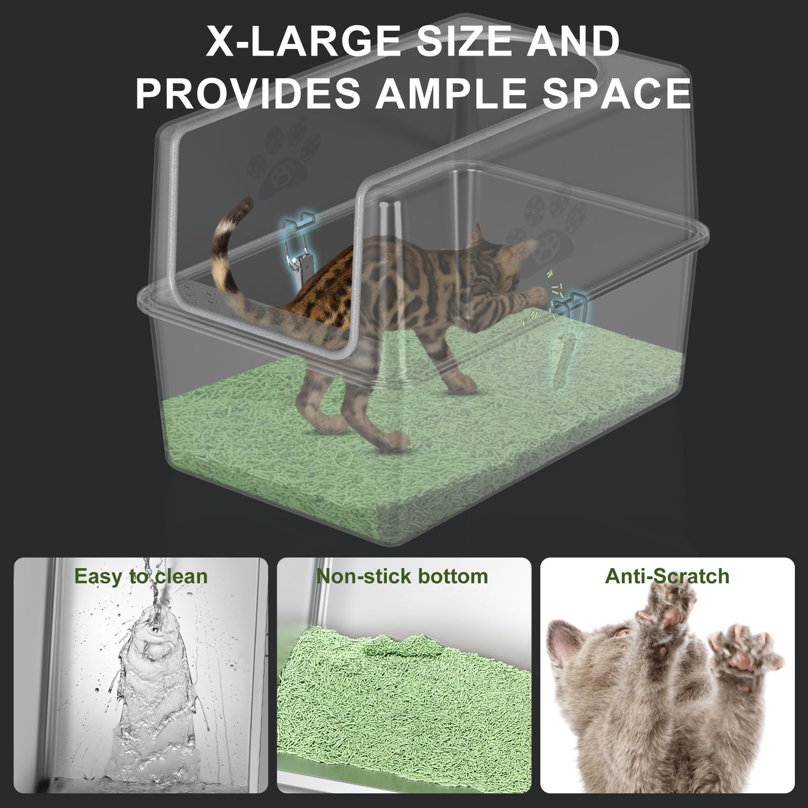 Pwtaa Enclosed Stainless Steel Cat Litter Box With Lid, Xl Metal Litter Box For Big Cats, Extra Large Cat Toilet With High Side,