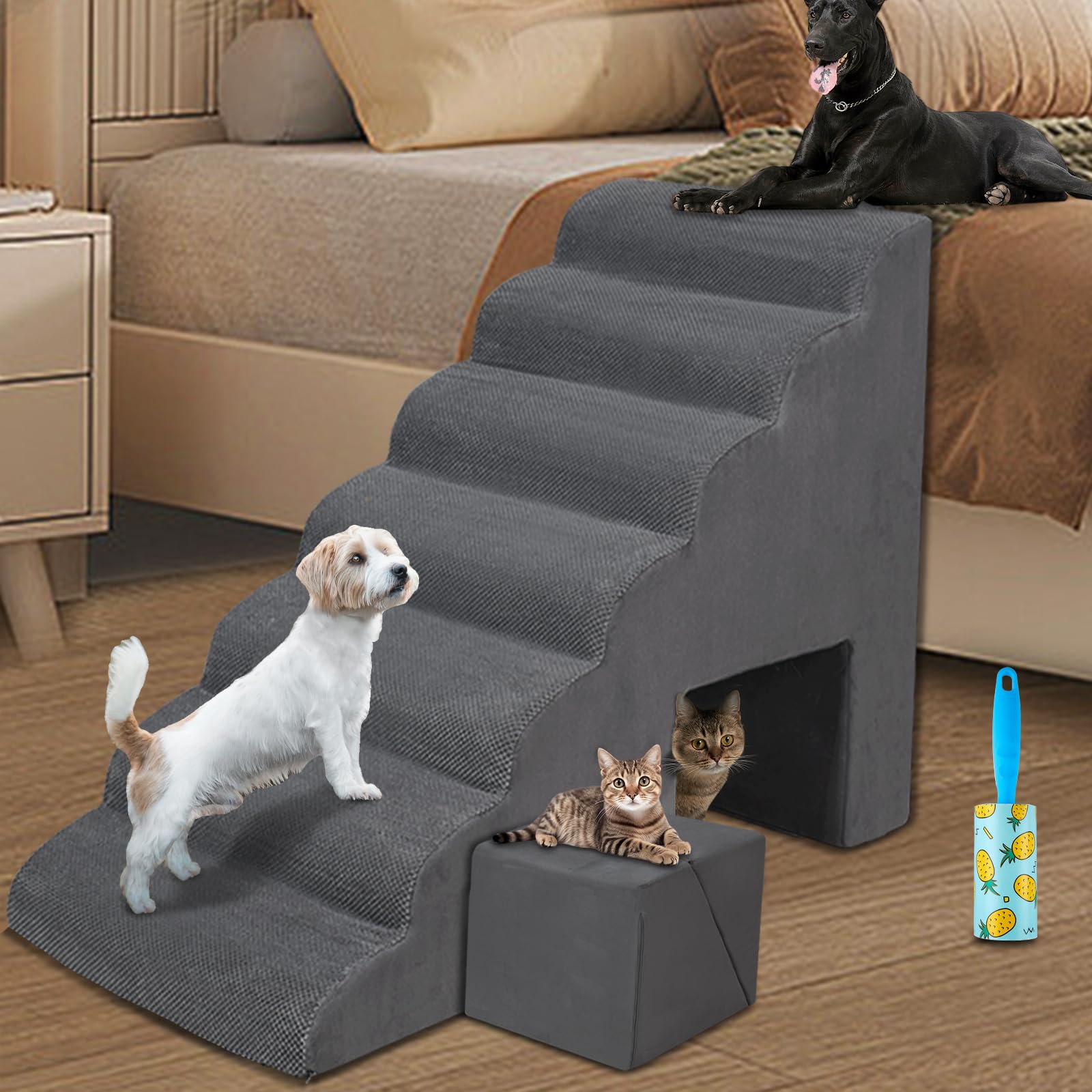 Dog Stairs & Steps Ramps For High Beds 30-36 Inches High Tall, Litail 30Inch 7 Steps Pet Stairs/Steps For High Beds Large Dogs,