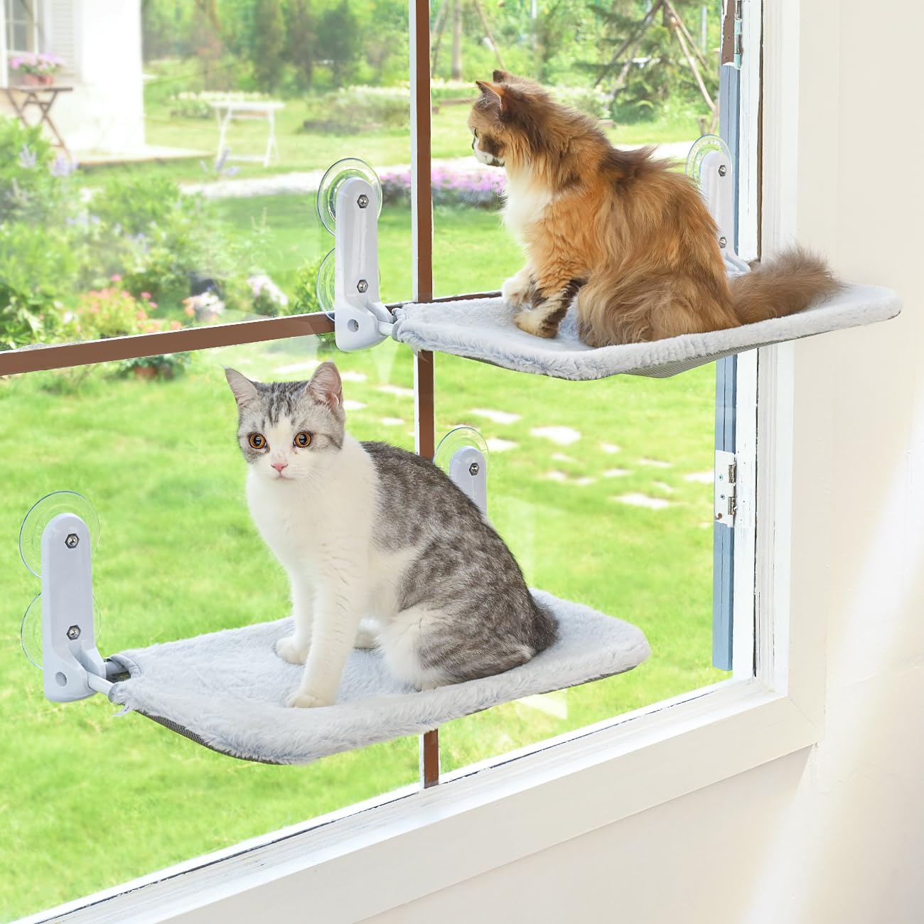 Zoratoo 2Pc Cat Window Perch Cordless Foldable Cat Hammock Bed For Window With Metal Frame And Reversible Cover, Large Suction C