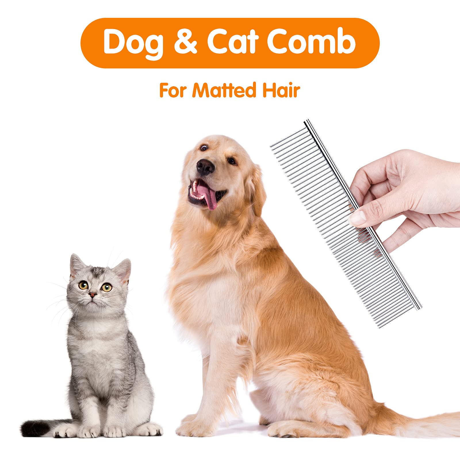 Pettom Pet Steel Grooming Tool Poodle Finishing Butter Comb 7 1/2-Inch L Silver Dog Combs With Rounded Ends Stainless Steel Teet