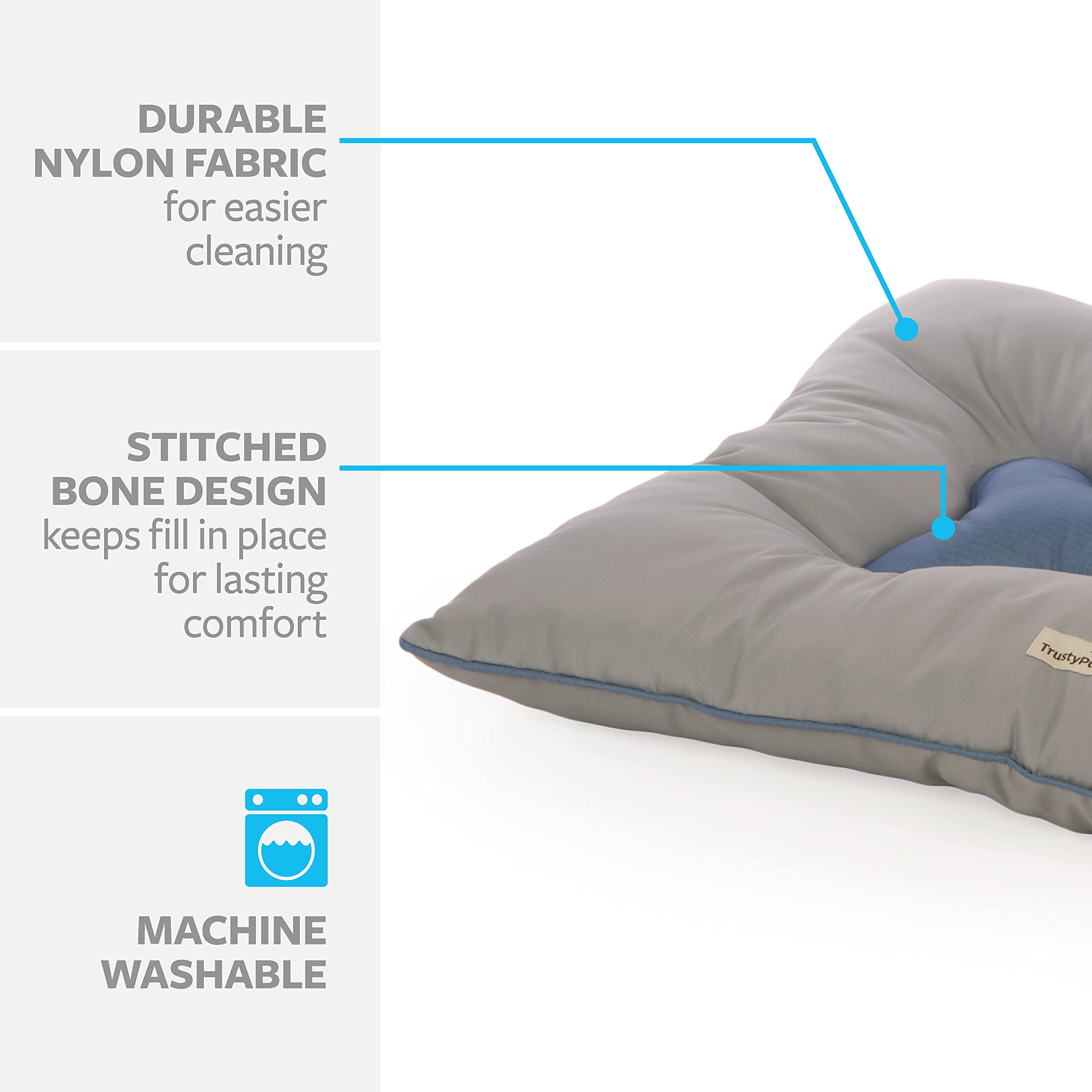 Trustypup Dura Mat Tufted Pillow Pet Bed, Easy To Clean - Gray, Large, Dura Mat (Gray), 36.0' L X 27.0' W X 5.0' Th