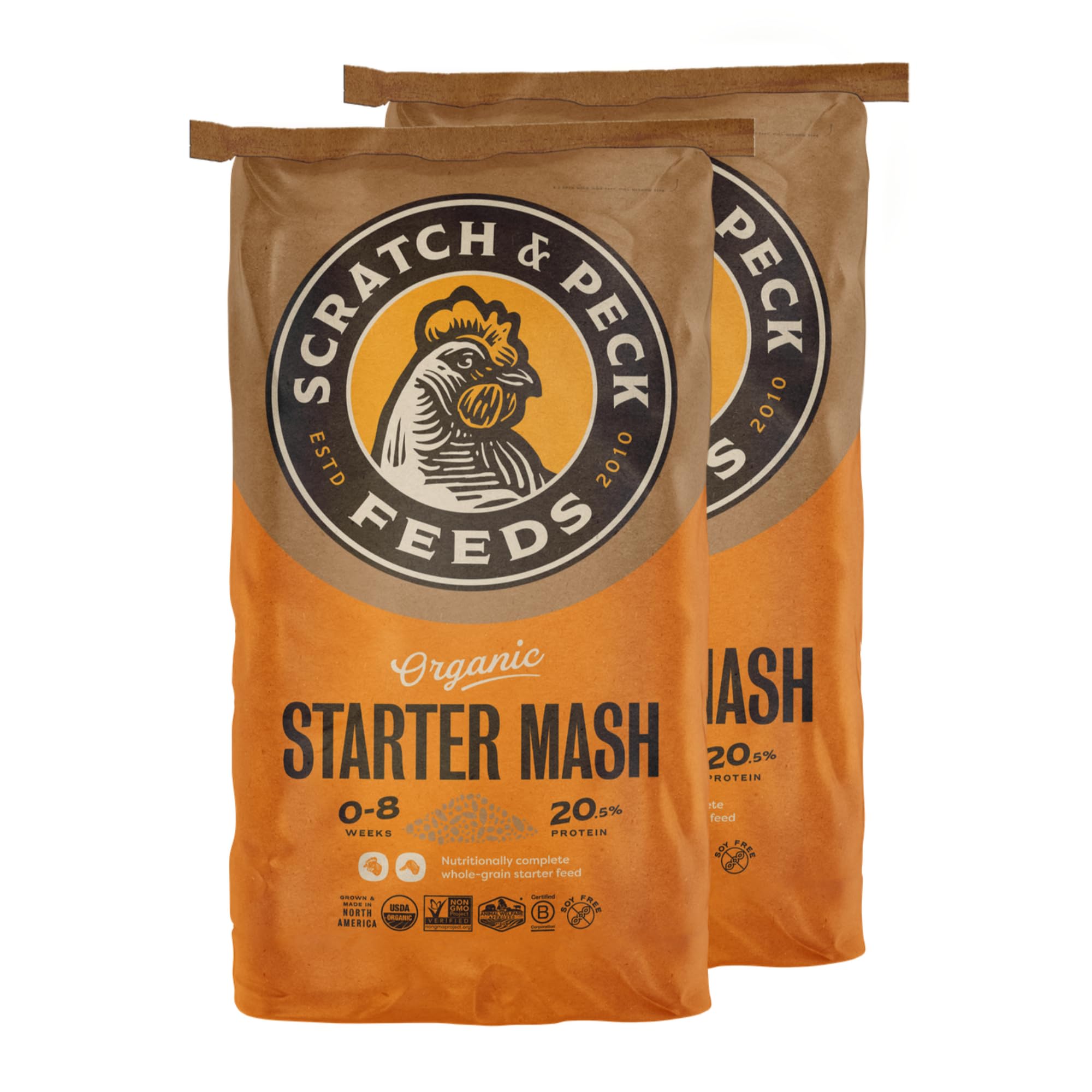 Scratch and Peck Feeds Whole Grain Starter Mash Chicken and Duck Feed - Corn-Free and Soy-Free - 20.5% Protein, Certified Organi