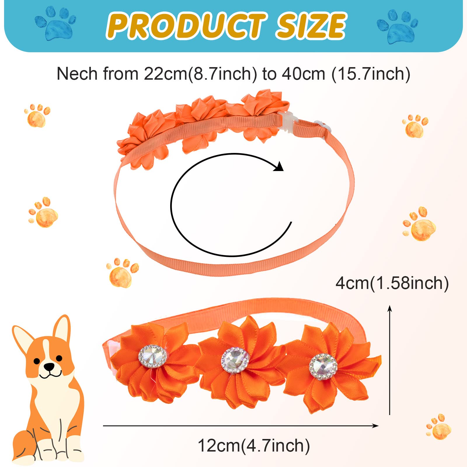 Reginary 80 Pcs Dog Bowtie Flower Collar Girl Dog Accessories Adjustable Girl Puppy Collars Cat Bow Tie Flower With Diamond Crys