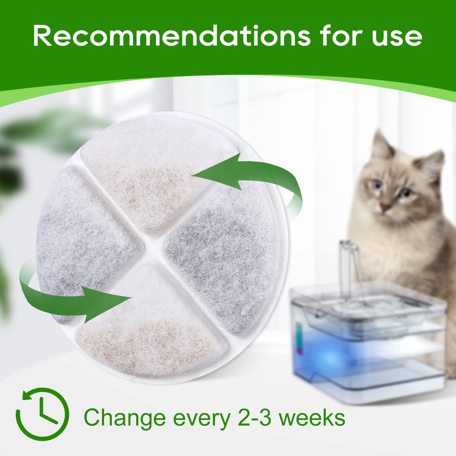 Myfatboss Cat Fountain Filters, 8 Pack Cat Filters For Water Fountain, Cat Water Fountain Filter Replacement, Pet Fountain Filter Replacement Fit For Petnf 101 Oz/ 3 Liter Pet Water Fountain