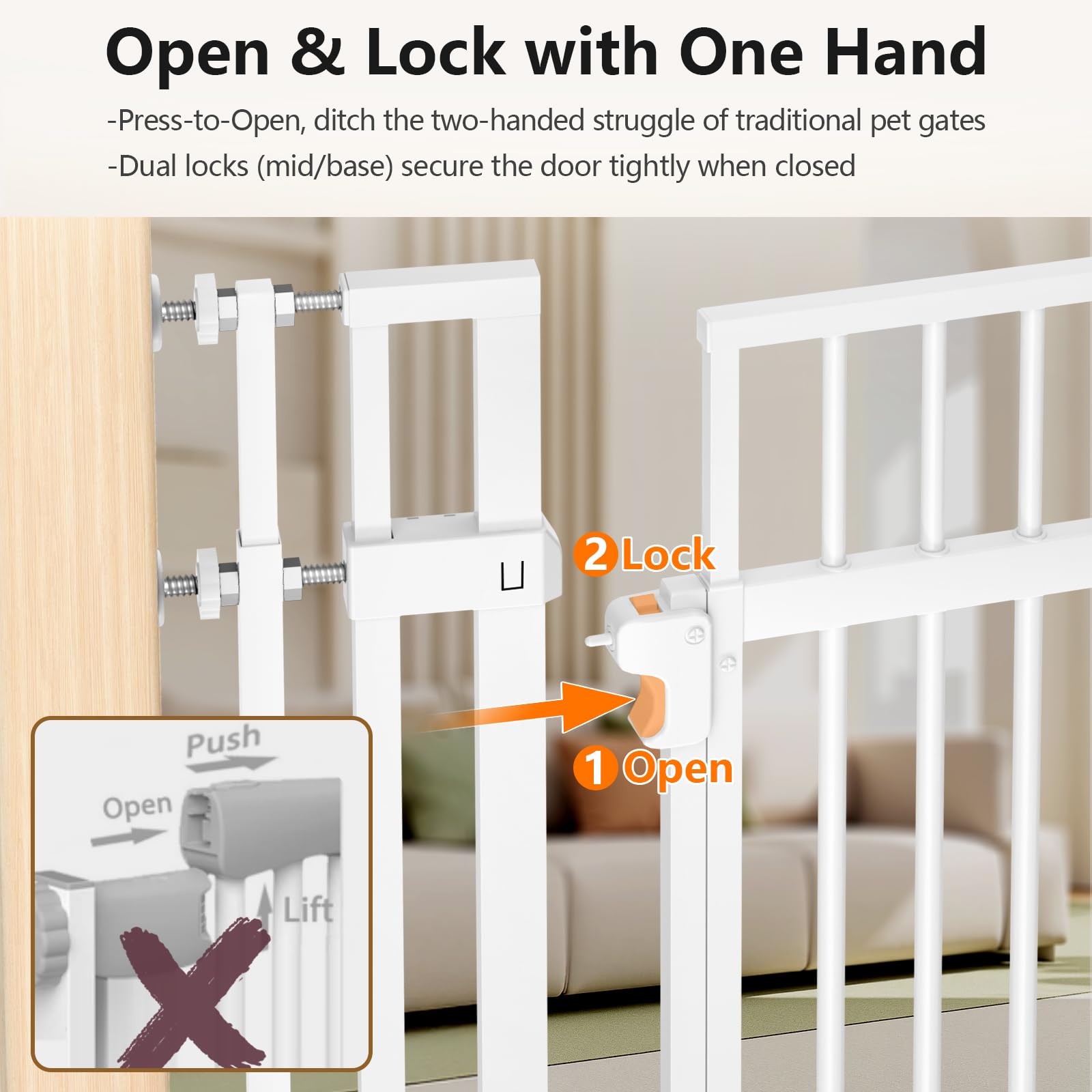 Senneny Extra Tall Cat Gate Height Adjustable from 59   -83   , No Drilling Auto-Close Pet Gate for Stairs and Doorways. Include