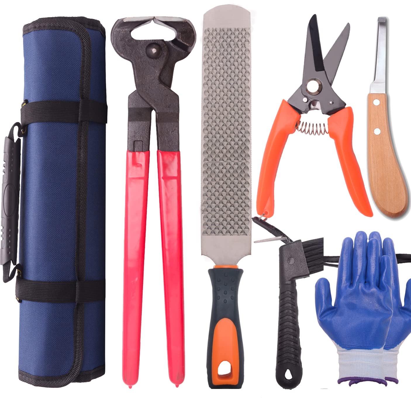 Long River Horse Farrier Hoof Tool Kit(7 Piece) With Carry Bag Horse Equine Metal Shears Farriers Hoof Nipper Cutter Handle Knife Stable Supplies Professional Hoof Trimming Tools