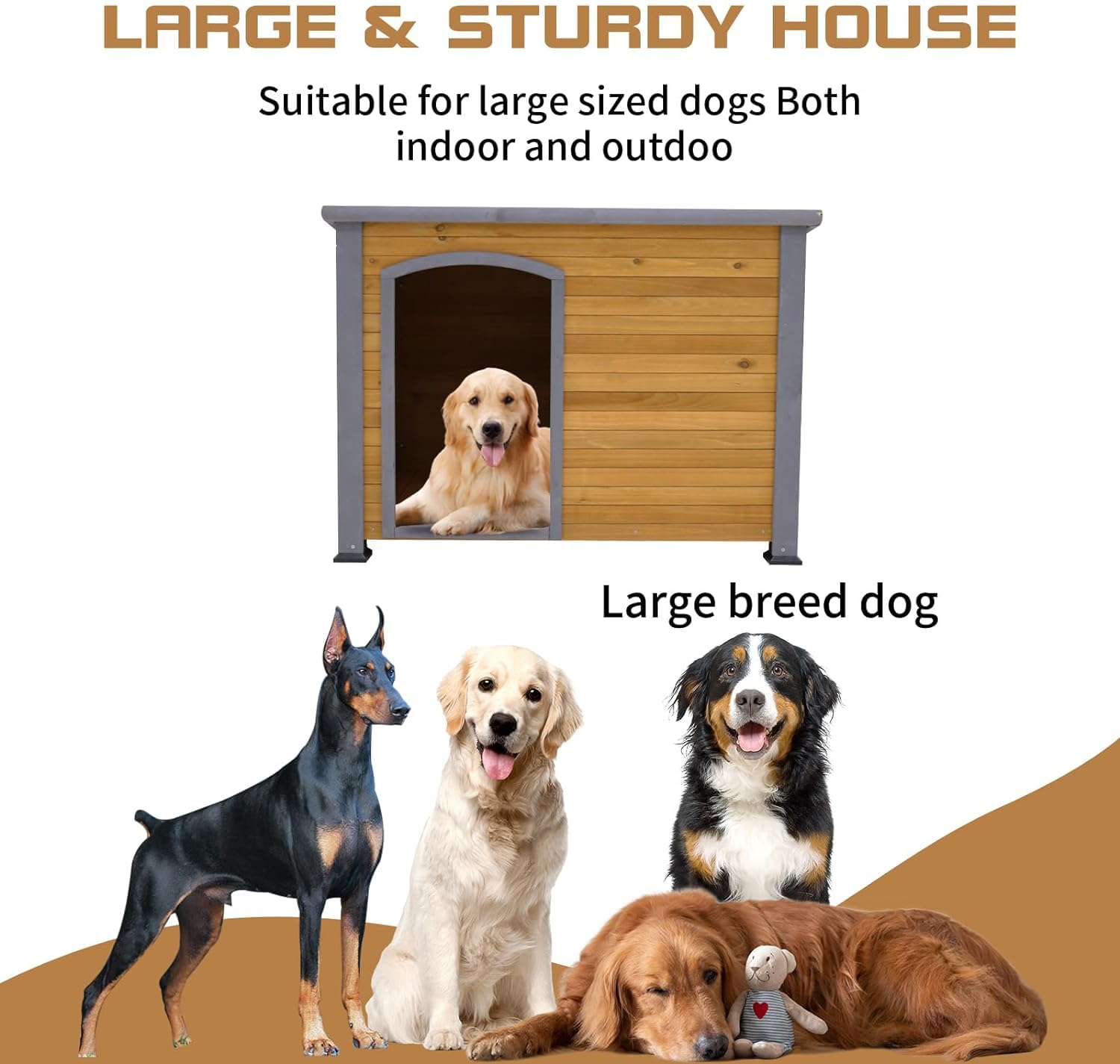 LIYAHUIA Extra Large Dog House, Weatherproof Wooden Kennel for Large Dogs, Natural Fir Wood, Model WCM20221007D