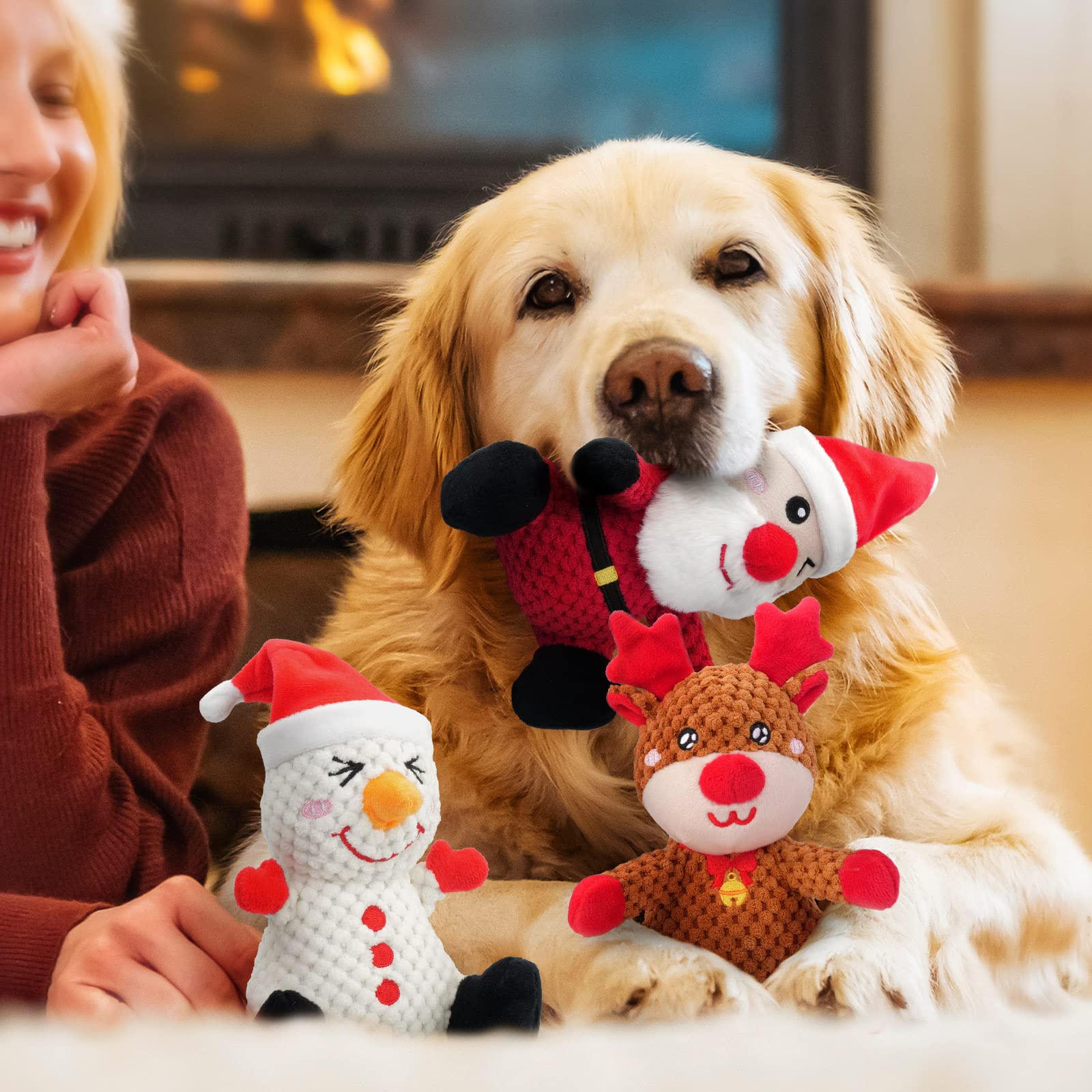 Epesiri Christmas Plush Dog Squeaky Toys For Large Breed, 3 Pack Durable Dog Toys For Medium Dogs, Cute Christmas Puppy Toys Wit