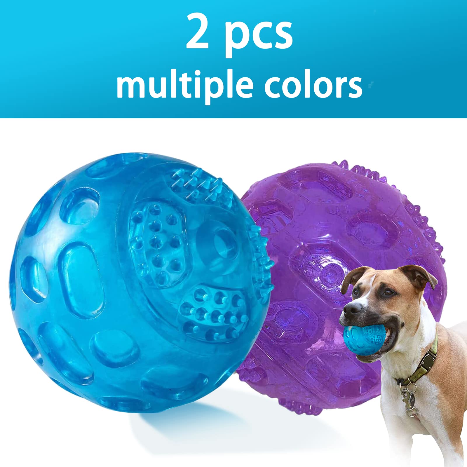 Pjdh 3'' Squeaky Dog Toy Balls For Lagre Medium Breed, Indestructible Dog Balls For Playing, Fetching & Retrieving, Durable Aggressive Chewers, 2 Pcs Blue+Purple