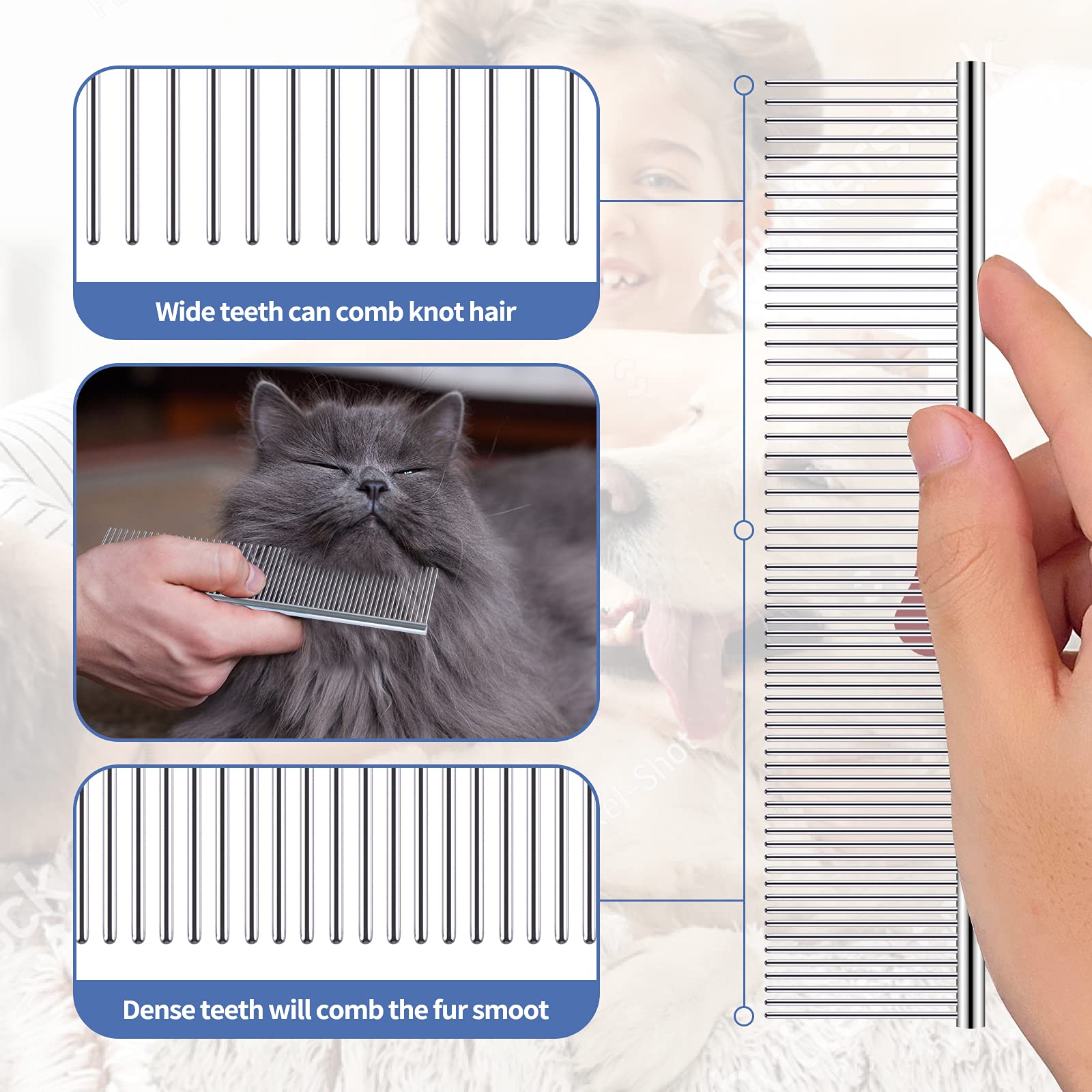 Dog Rake For Undercoat, Pet Grooming Set Long-Tooth Metal Brush & Stainless Steel Shedding Comb For Big Dogs Long-Haired Cats Ho