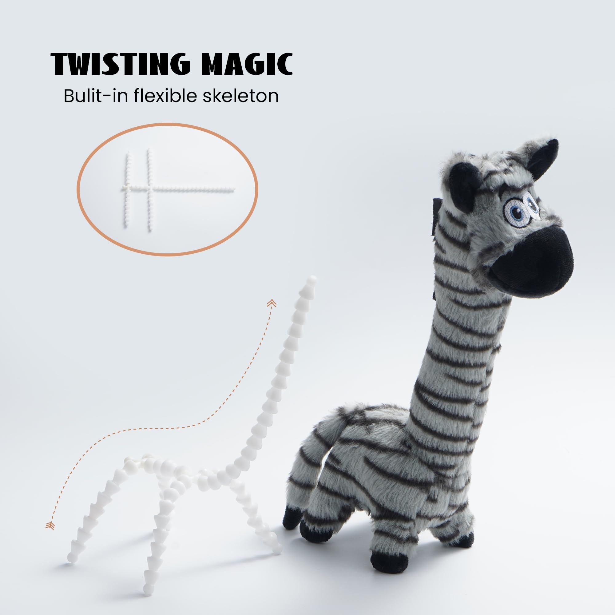 Nocciola Twistable Zebra Pup Dog Toy, Interactive Stuffed Plush Crinkle Puppy Supplies For Small Medium Breeds To Keep Them Busy