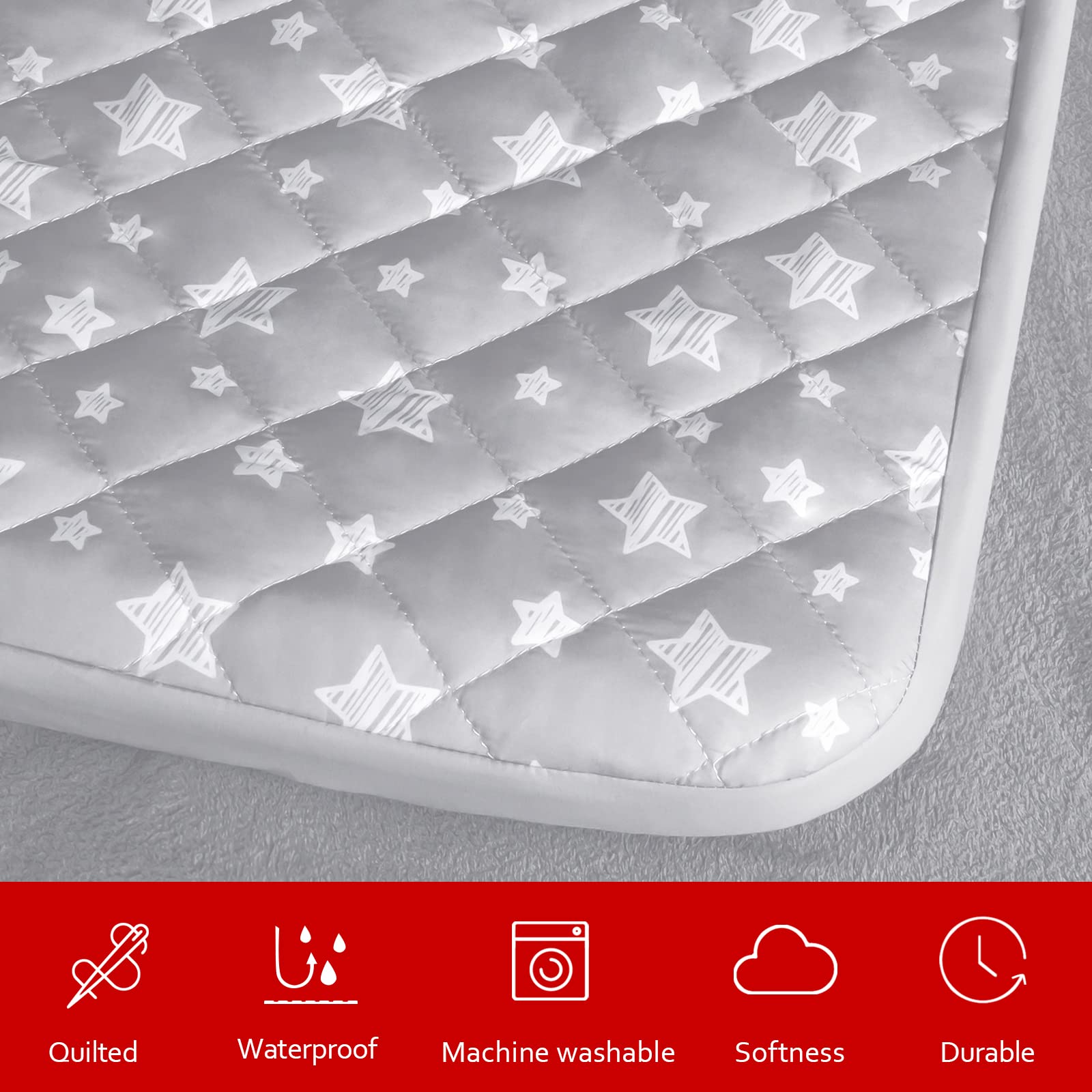 Waterproof Dog Bed Covers Replacement Washable Pet Hair Easy To Remove, Noiseless Quilted Puppy Pet Bed Cover Lovely Grey Star P