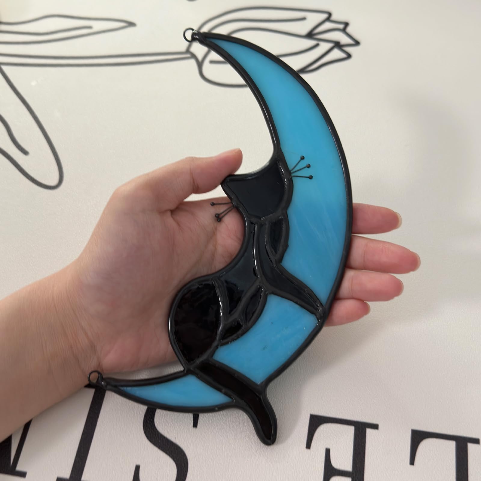 Fluffycaptain Sleeping Cat On Moon Stained Glass Loss Of Cat Memorial Gift For Cat Lovers,Handcrafted Stained Glass Cat Suncatch