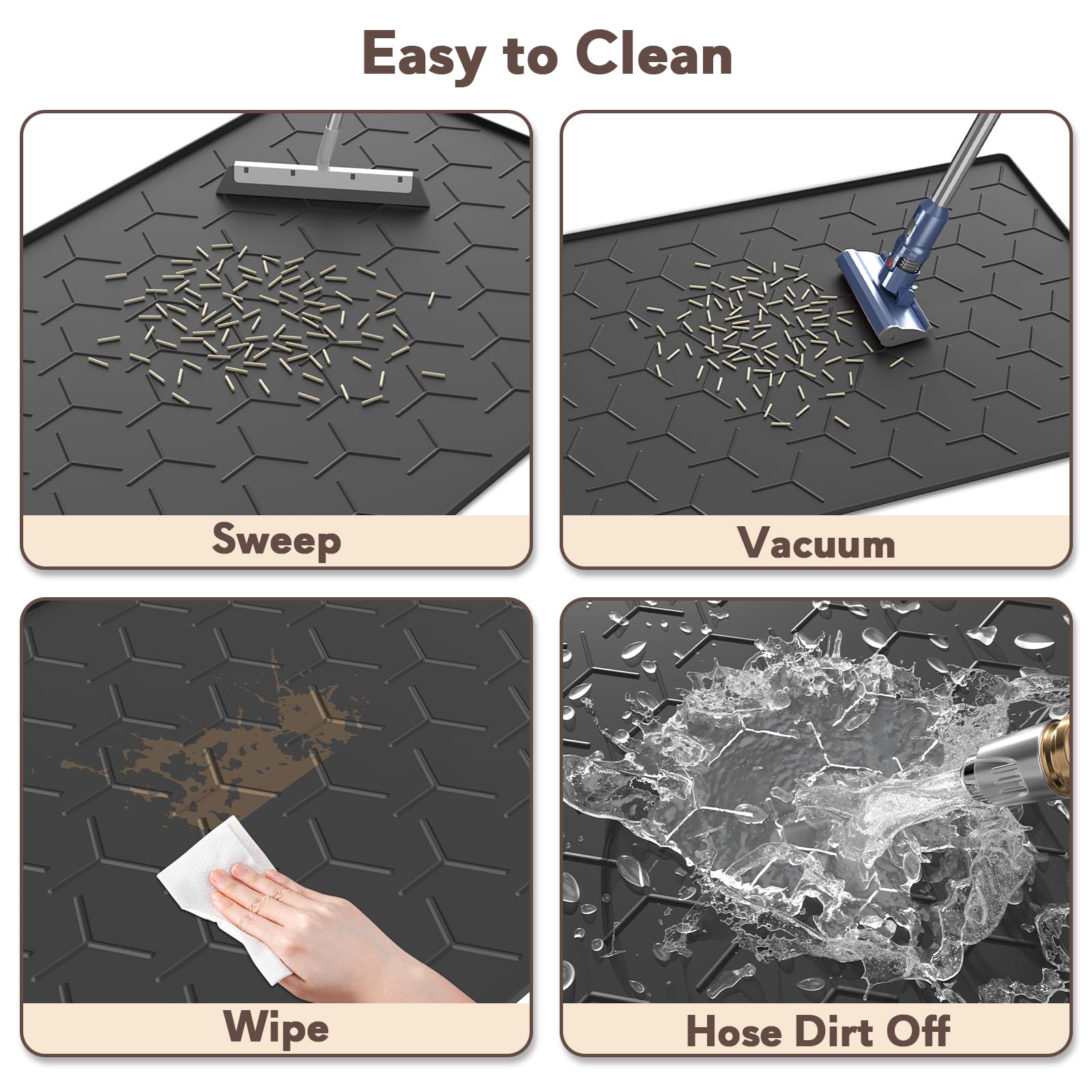 Garoopion Silicone Cat Litter Trapping Mat, Large Waterproof 34'' X 22'' Cat Litter Box Mat, Easy To Clean, Black