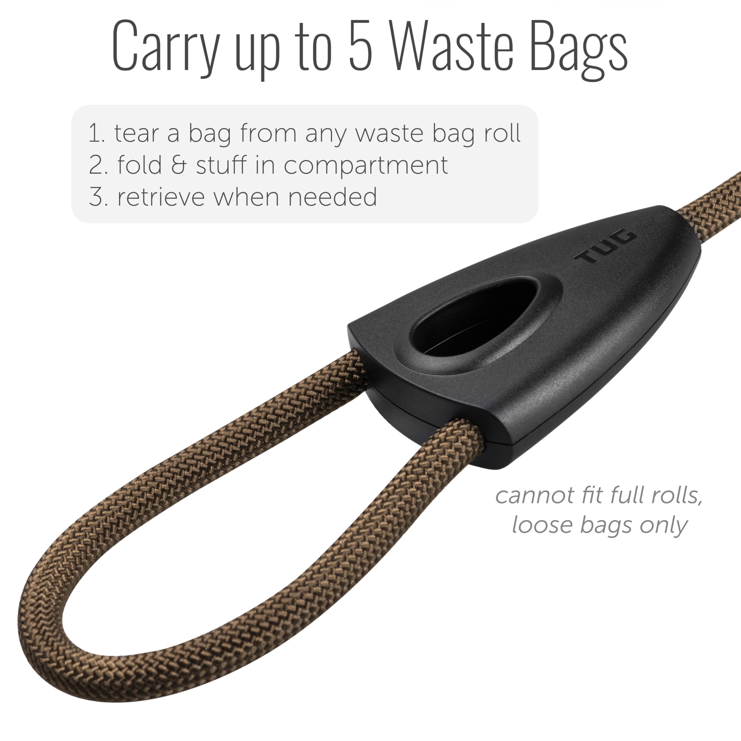 Tug 5 Ft Dog Leash With Integrated Oval Dispenser Holds 3 Loose Dog Waste Bags (Green)