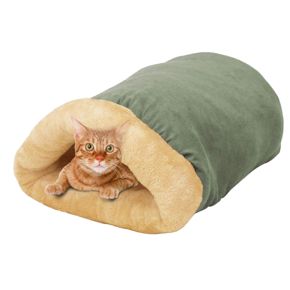 Goopaws 4 In 1 Self Warming Burrow Cat Bed, Pet Hideway Sleeping Cuddle Cave (Sage Green)