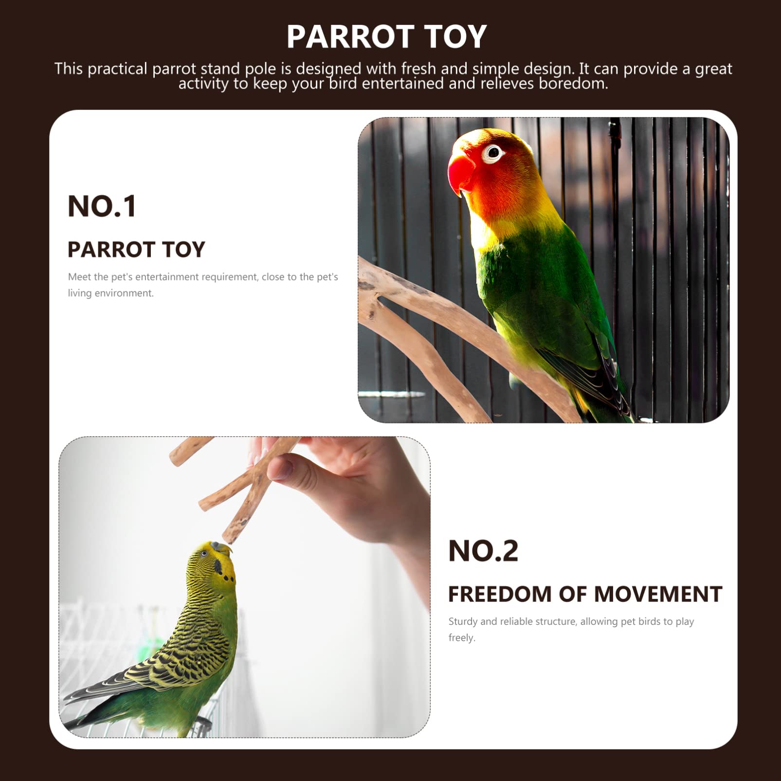 Bird Parrot Perch Stand Poles, Natural Wooden Parrot Stand For Cage, Branches Fork Perch Rod Stand For Small Parakeets Cockatiels Conure Lovebirds Bird Cage Accessories
