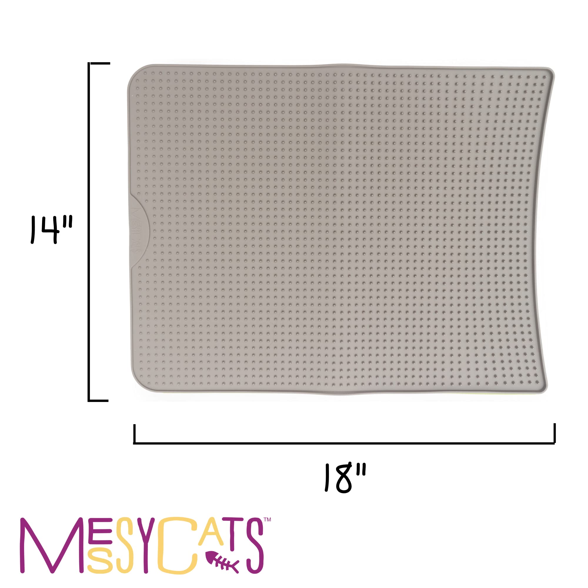 Messy Cats Silicone Litter Mat With Soft Graduated Spikes, 18' X 14', Grey