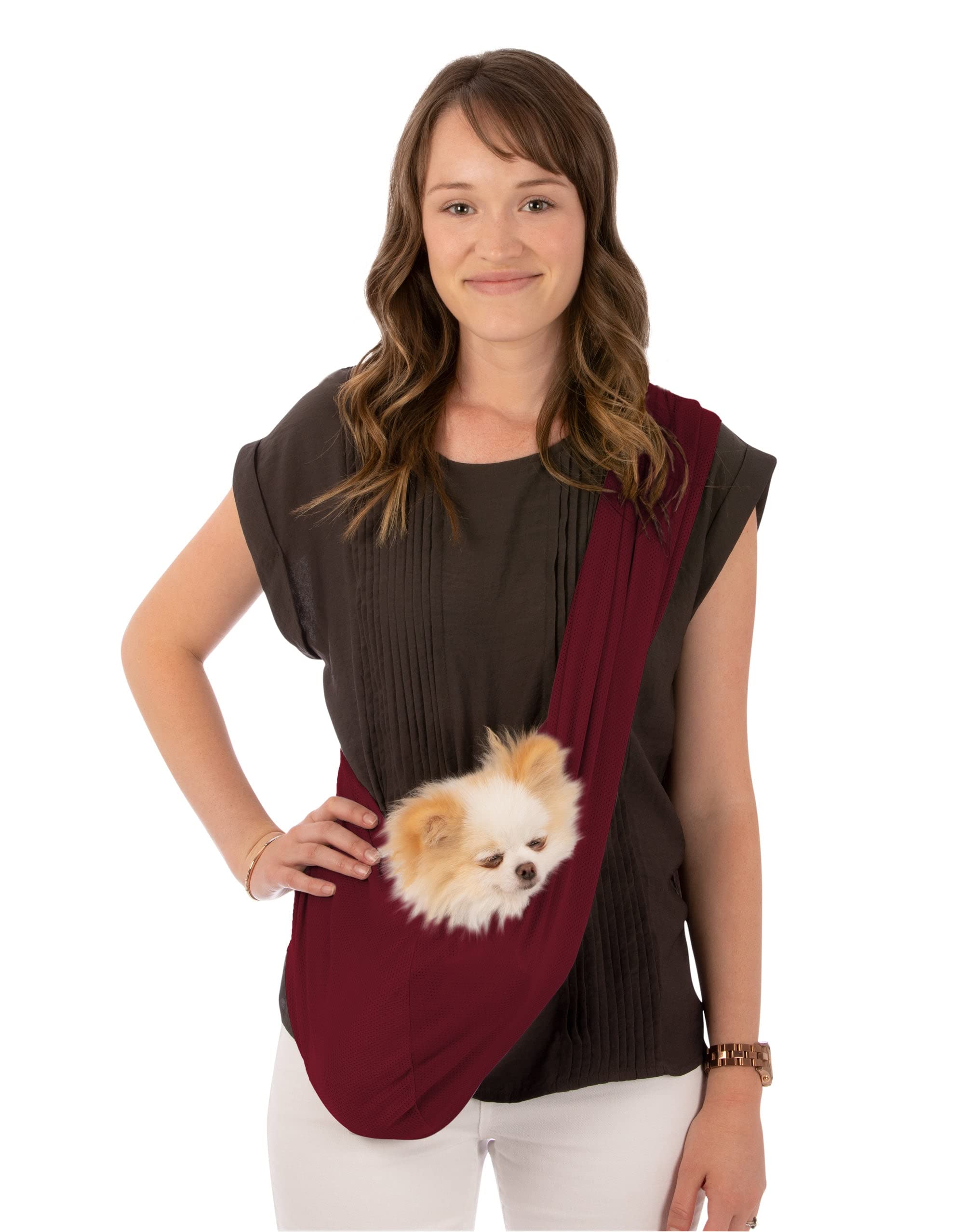 Susan Lanci Designs Premium Mesh Sport Sling Carrier For Dogs, Medium, Burgundy