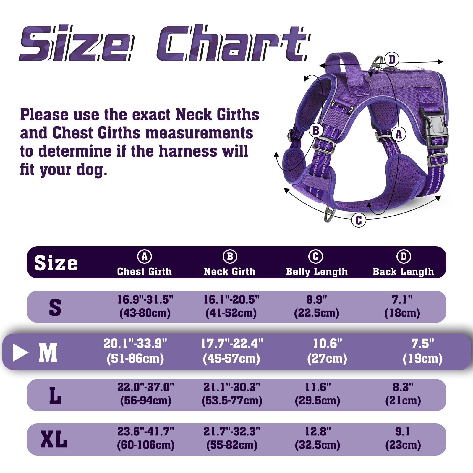 Rabbitgoo Dog Harness No Pull, Military Dog Harness Medium Sized Dog With Handle & Molle, Easy Control Service Dog Vest Harness Training Walking, Adjustable Reflective Tactical Pet Harness, Purple, M