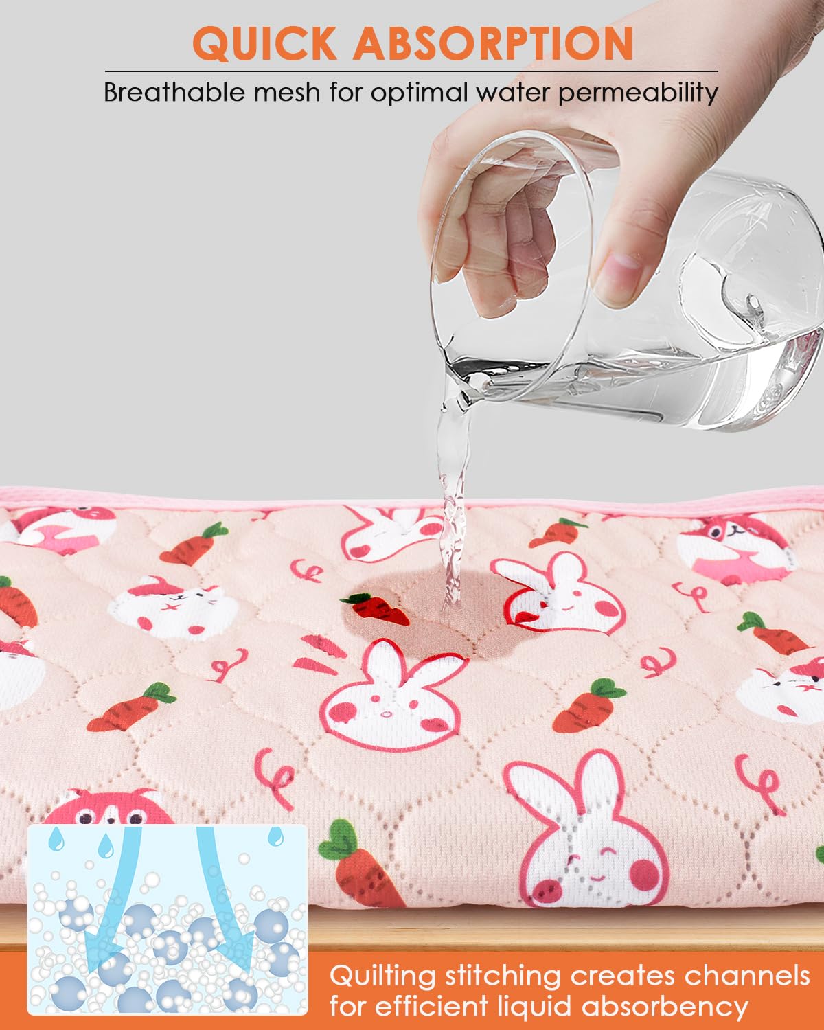 Bissap 2 Packs Guinea Pig Cage Liners, 11.8 ' 'X13.7 ' ' Washable Guinea Pig Pee Pads Non Slip Reusable Fast and Super Absorbent