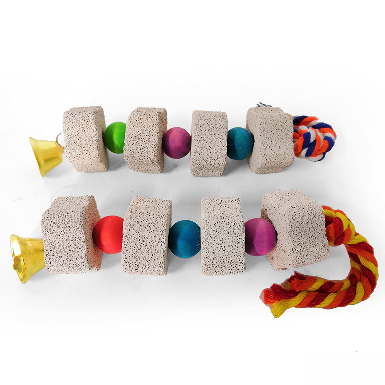 Ismeally 2Pcs Pet Bird Chew Toy Lava Stone Parrot Chewing Toy Beak Trimmer Calcium Stone With Bell For Hamster Chinchilla Rabbit