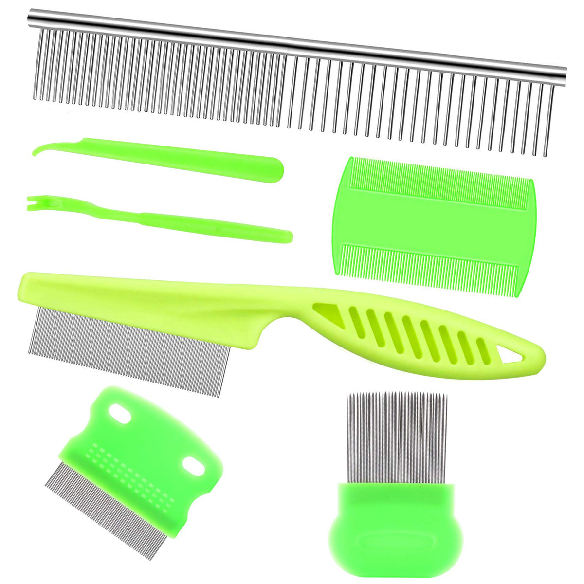 Lamoutor 7Pcs Pet Flea Comb Fine Tooth Comb And Pet Stainless Steel Combs For Dogs Cats Pet