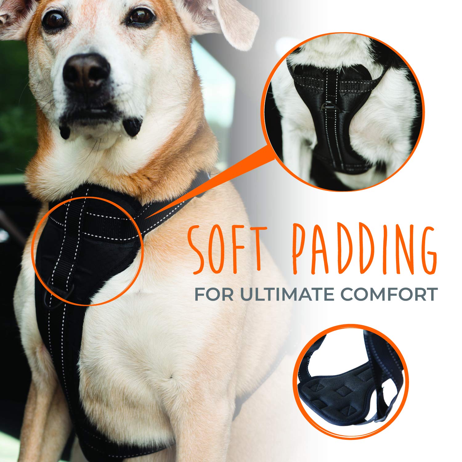 Mighty Paw Vehicle Safety Dog Harness - Adjustable Straps - Soft Padding - No Pull Front Leash Attachment - Padded Car Harness For Dog Vehicle Safety - Comfortable Dog Harness For All Dog Breeds