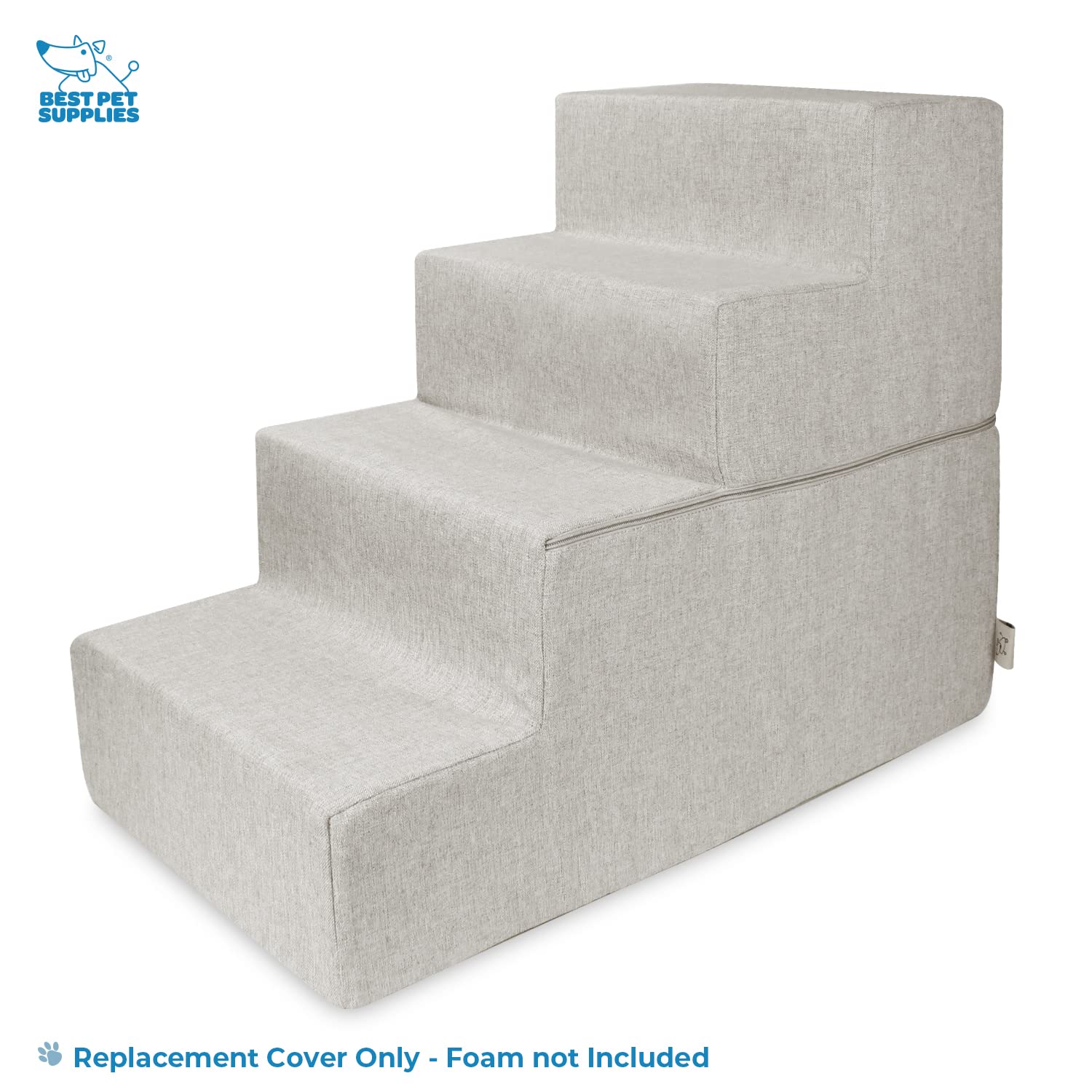 Best Pet Supplies Foldable Pet Stairs Cover For Foam Dog Ramps, Replacement Slip With Non-Slip Step Surface, Plush And Soft Fabric, Provides Paw Traction And Stability - Sand, 4-Step