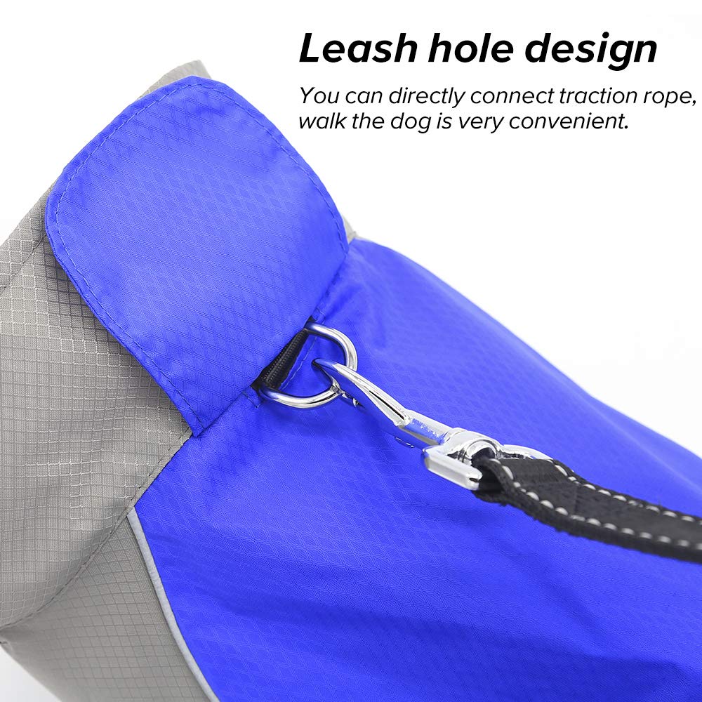 VIZPET Dog Raincoat Waterproof Jacket, High Visibility Vest for Small Medium Large Dogs, Blue-L, Nylon